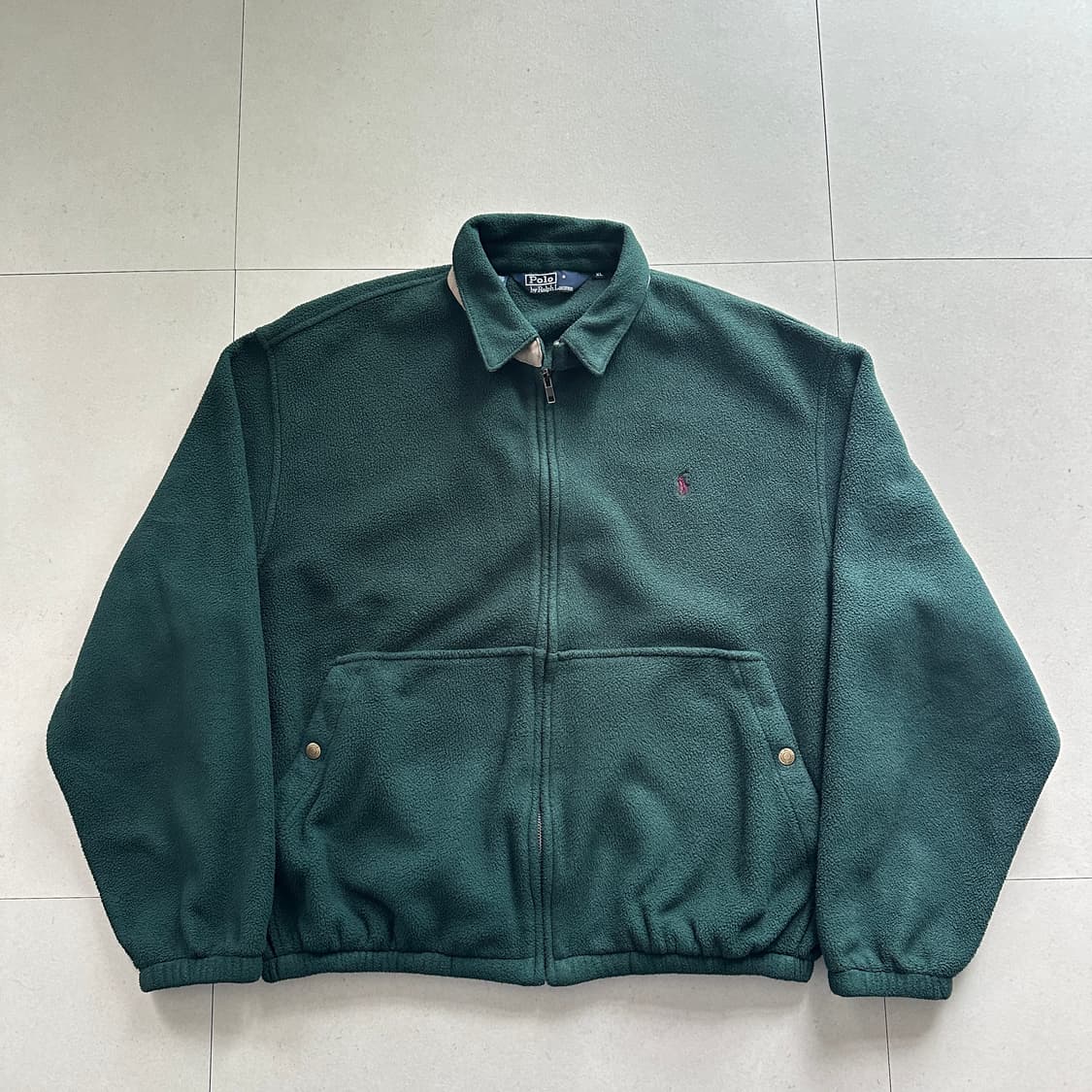 90s 폴로 랄프로렌 플리스 그린 블루종 헤링턴 집업 자켓 XL 상품이미지1
