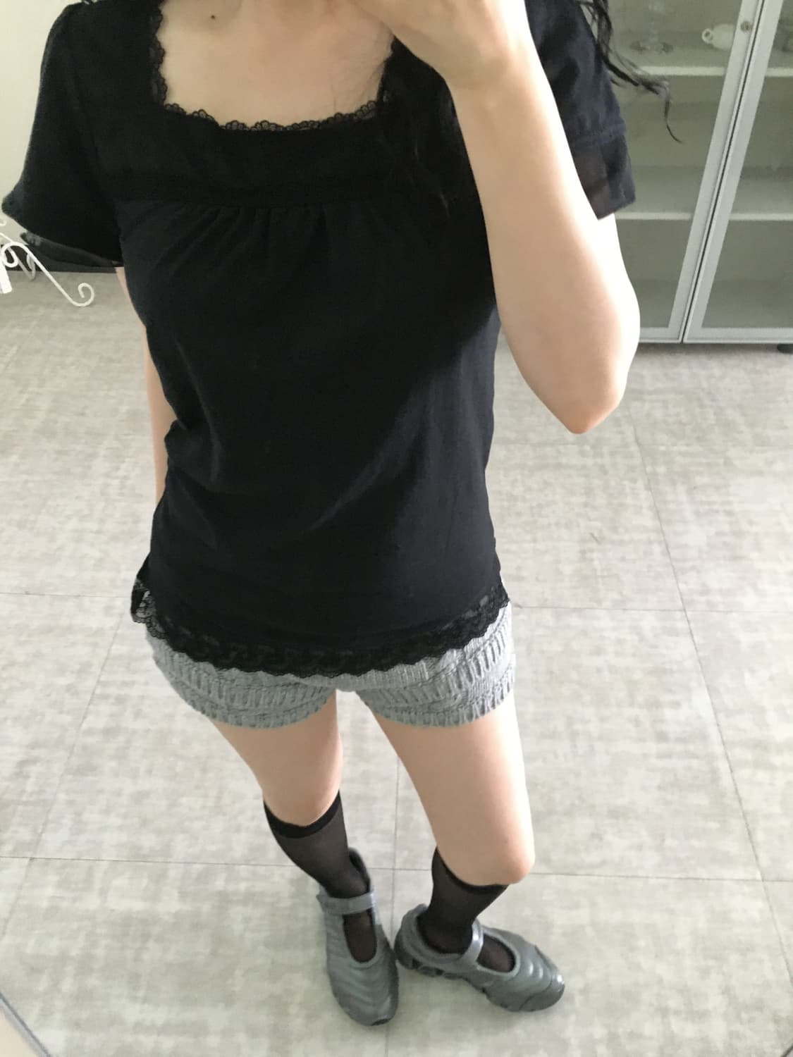 sheer sleeve lace square top 상품이미지5