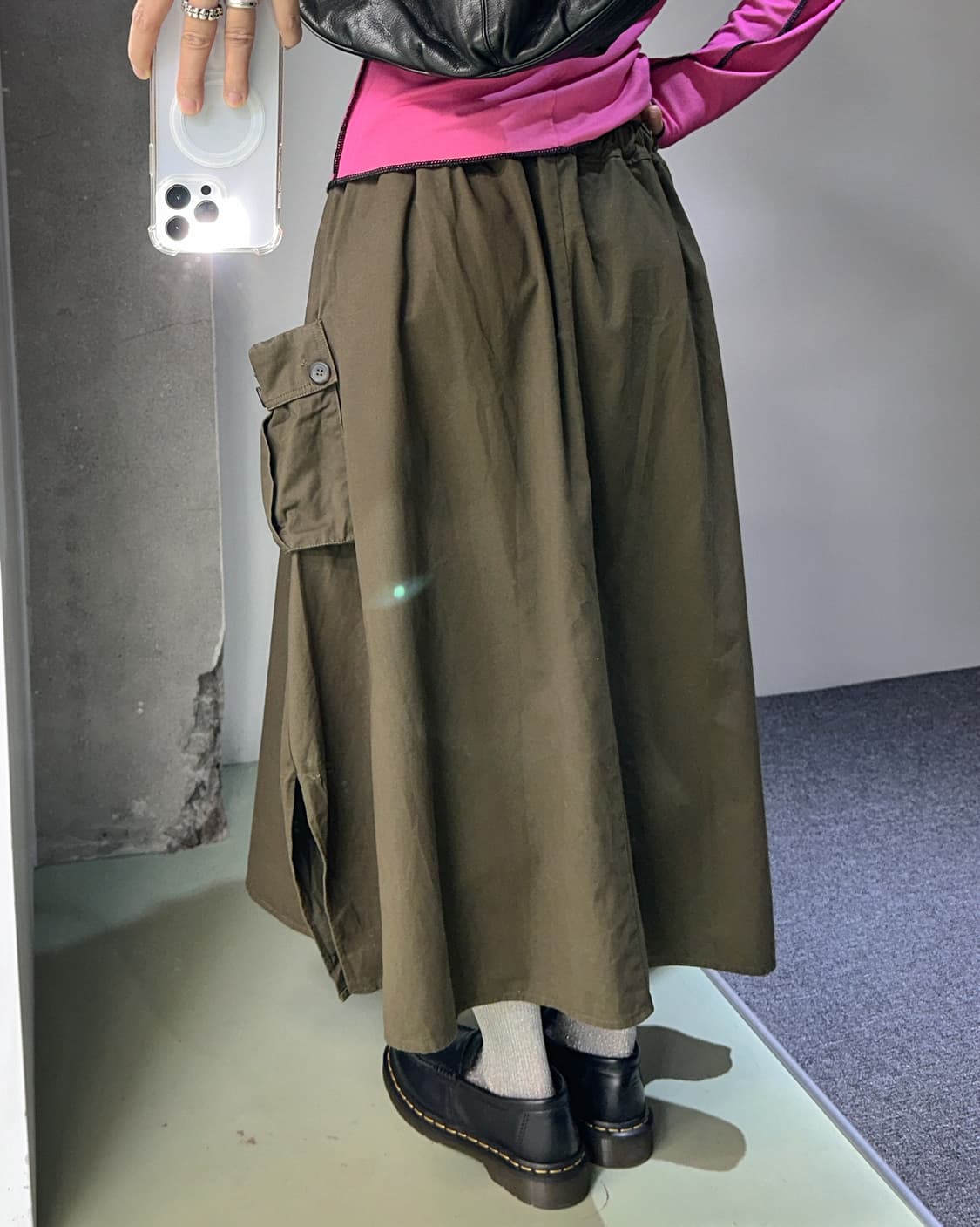 khaki cotton side pocket long skirt 상품이미지4