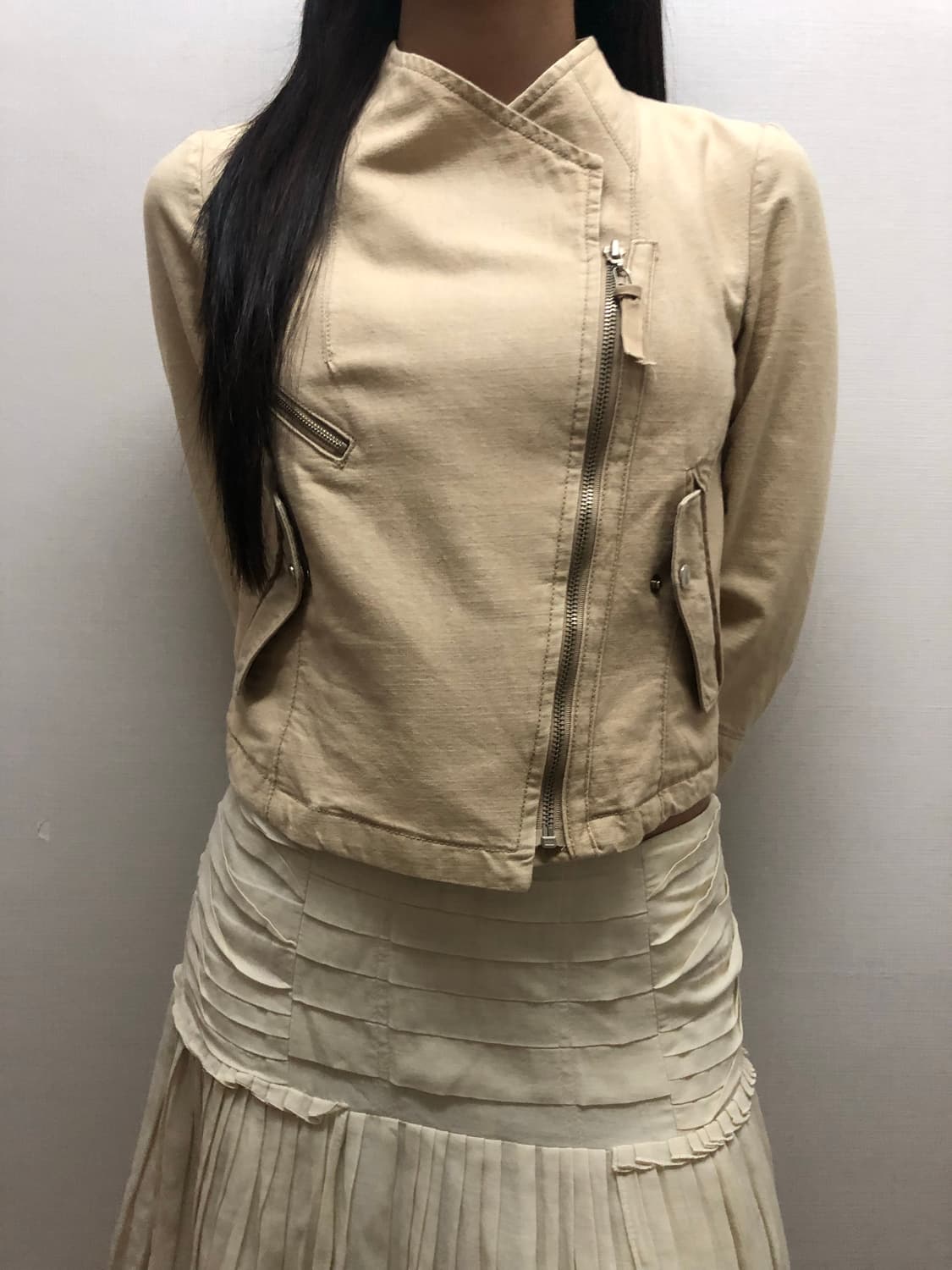 빈티지 베이지 펑크 코튼 자켓 상품이미지2