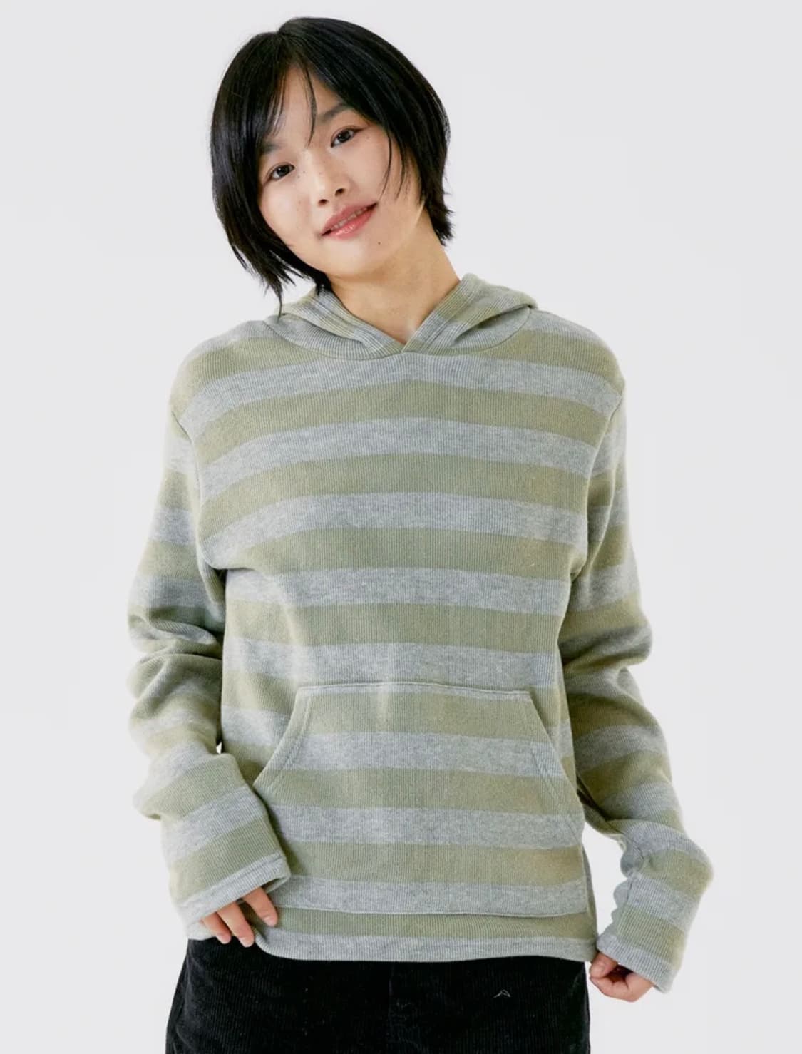 오피쉬 스트라이프 니트 후드 (2번시착) 상품이미지3