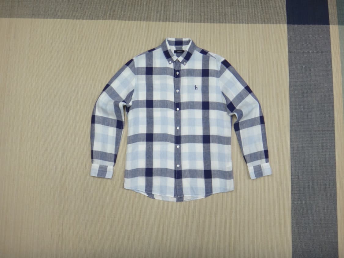 (100) HAZZYS 헤지스 남 체크 린넨 하절기 셔츠 상품이미지1