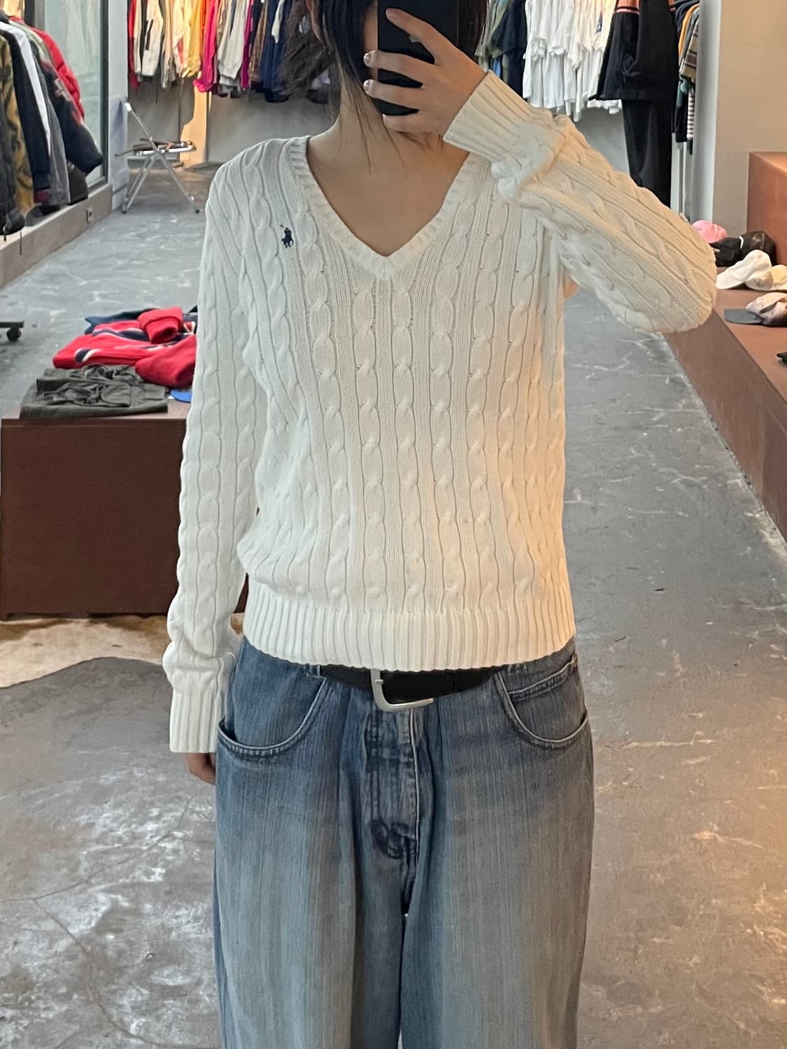 폴로 랄프로렌 브이넥 화이트 니트 H2358 상품이미지1