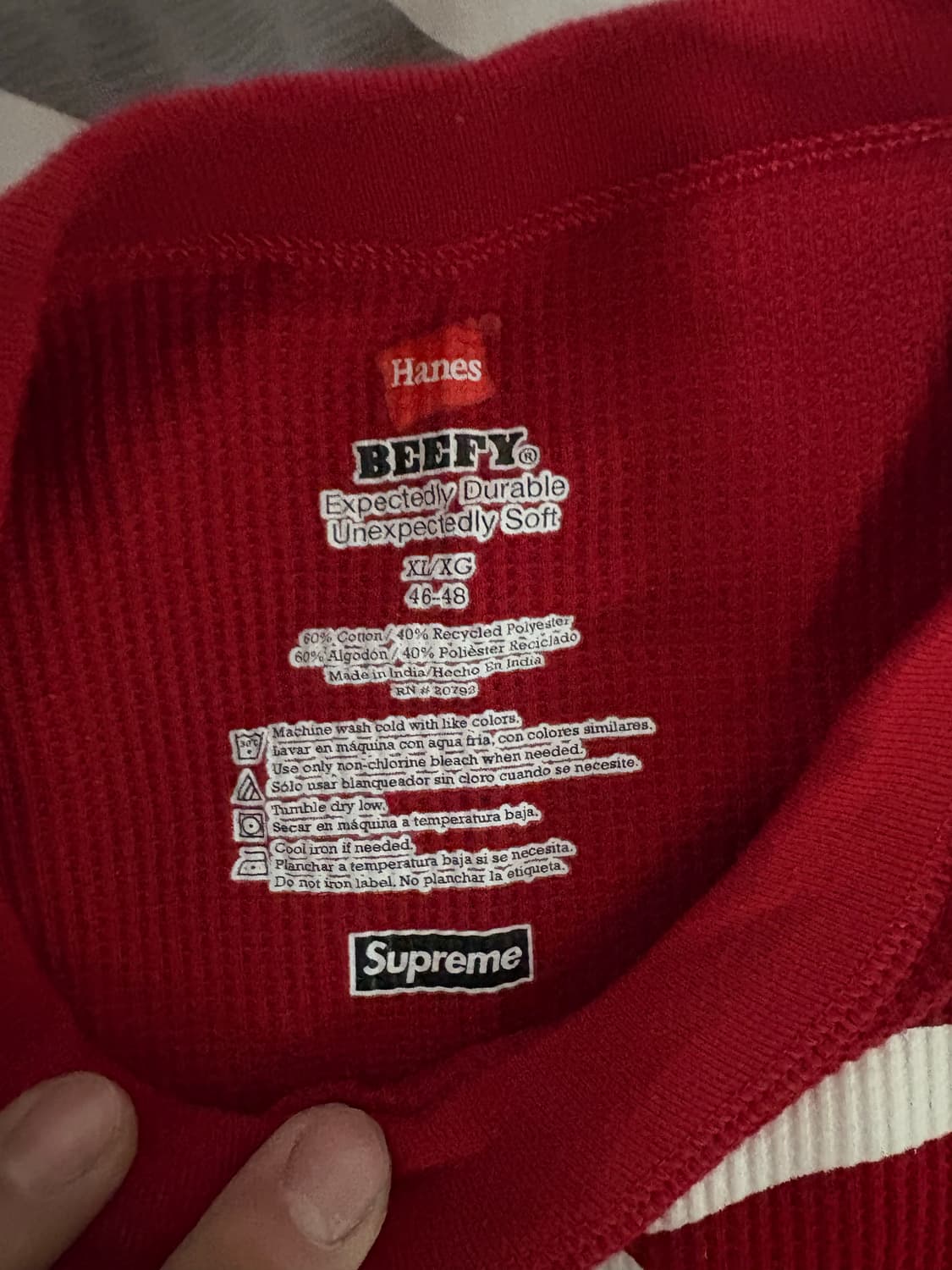 슈프림 헤인즈 본즈 써멀 롱슬리브 레드 XL 상품이미지2