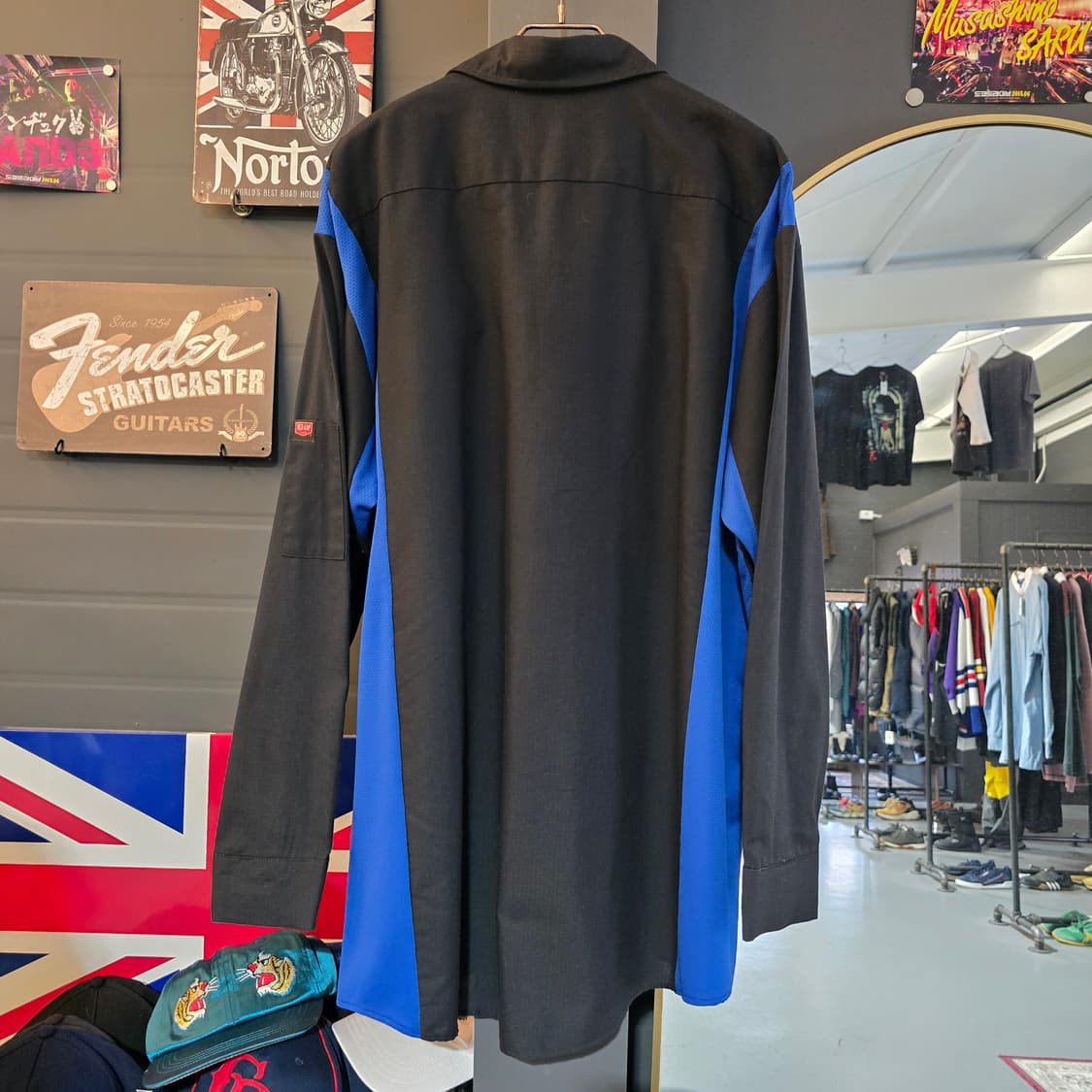 레드캡 워크셔츠 블랙 블루 컬러블록 자수 오버핏 상품이미지2