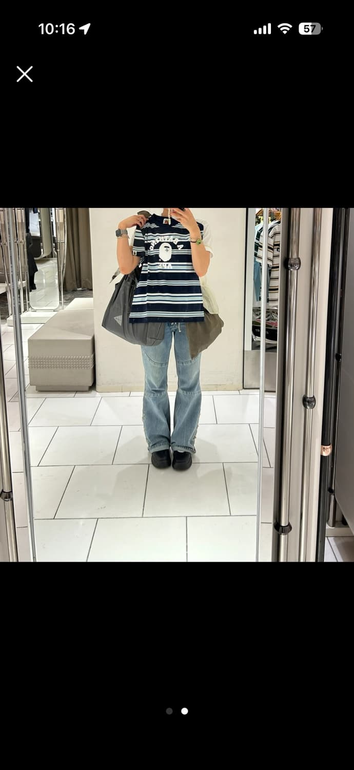 베이프 컬리지 스트라이프 티셔츠 네이비 키즈 140 상품이미지2