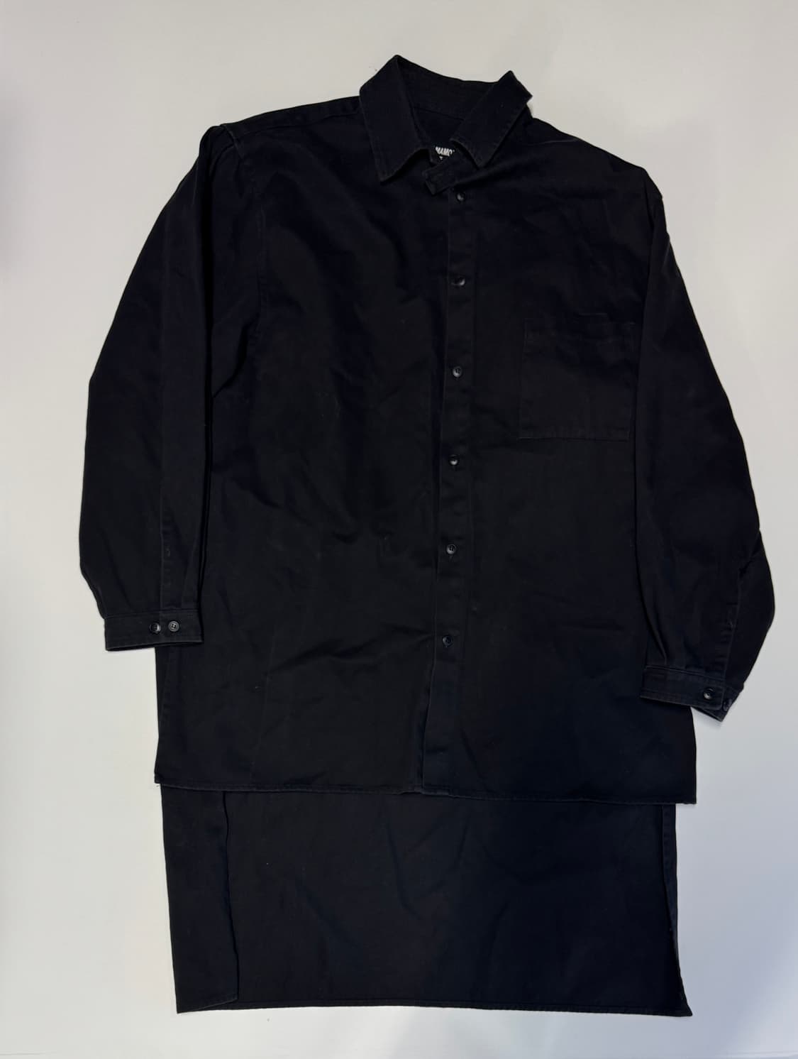 정품! 요지 야마모토 스태프 언발란스 코튼 롱 셔츠 블랙 상품이미지2