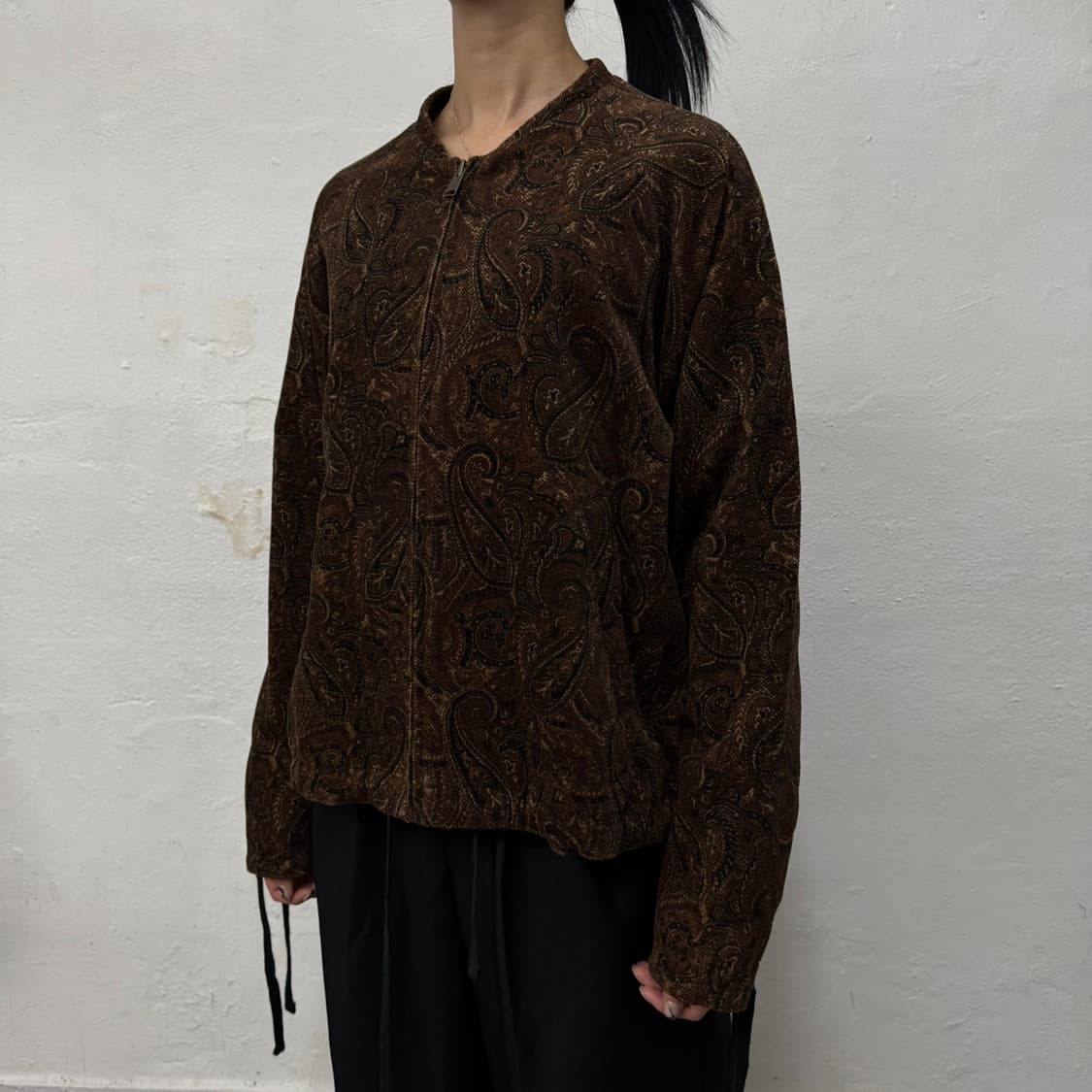 몽키타임 20AW 브라운컬러 페이즐리 코디 프린트 집업 블루종 자켓 상품이미지1