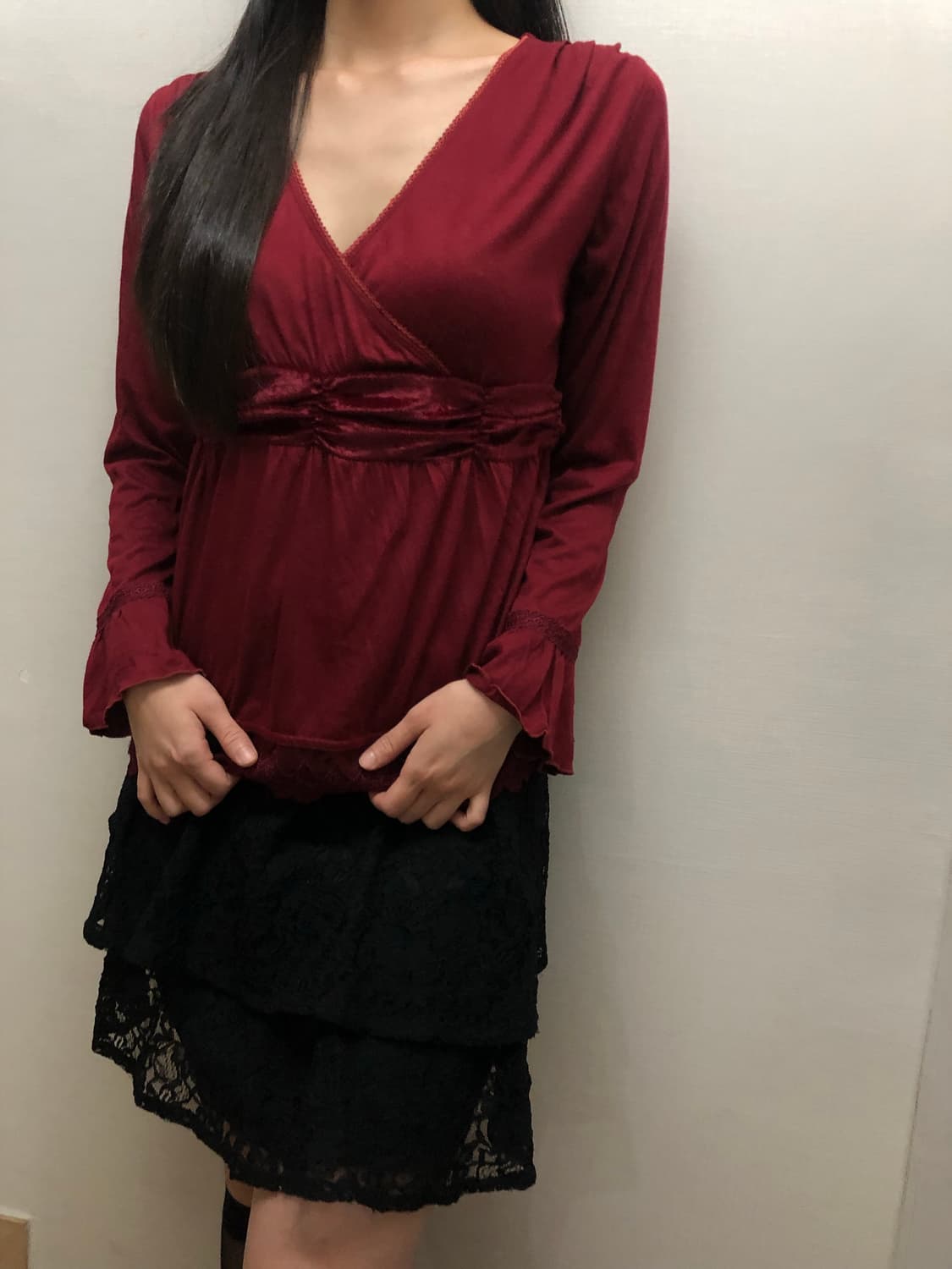 빈티지 레드 레이스 탑 상품이미지6