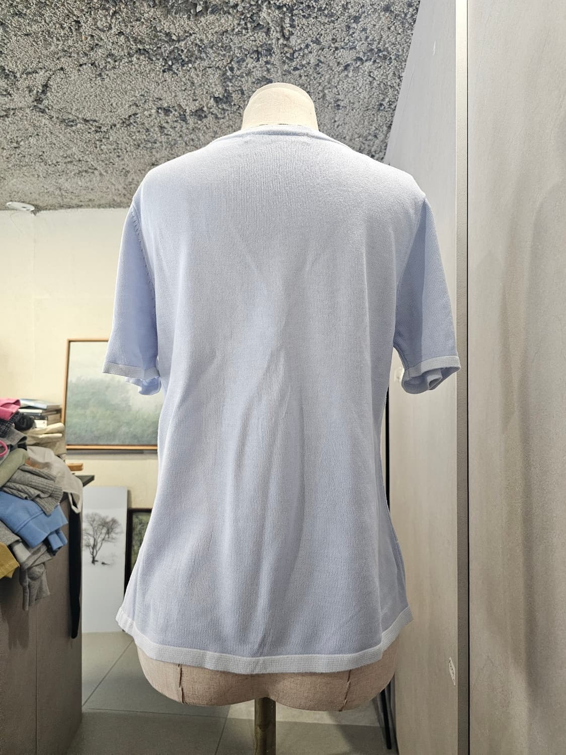 하늘 리본 포인트 빈티지 무드 니트 상품이미지3