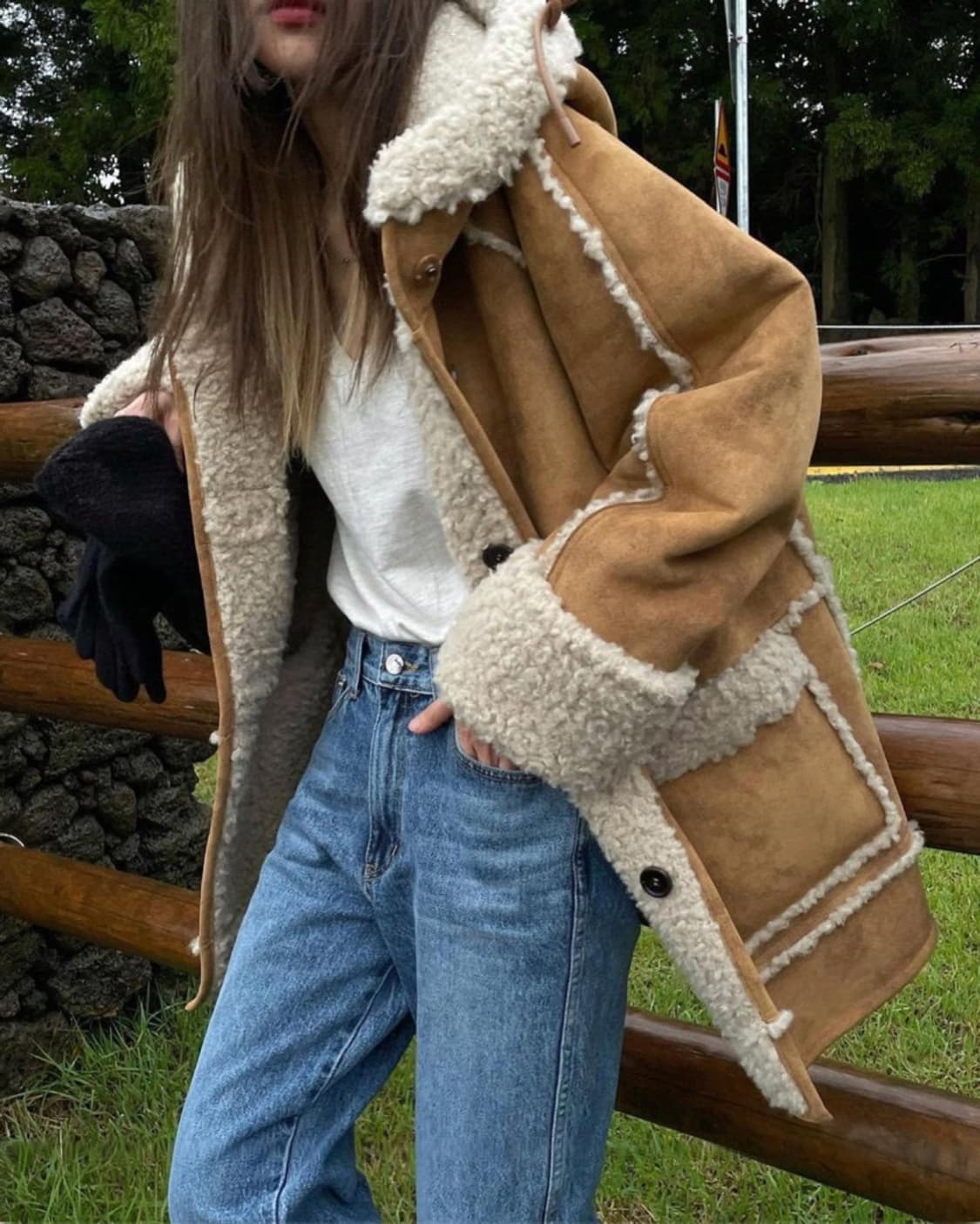 브리드 스웨이드 시어링 후드 하프 무스탕 상품이미지2