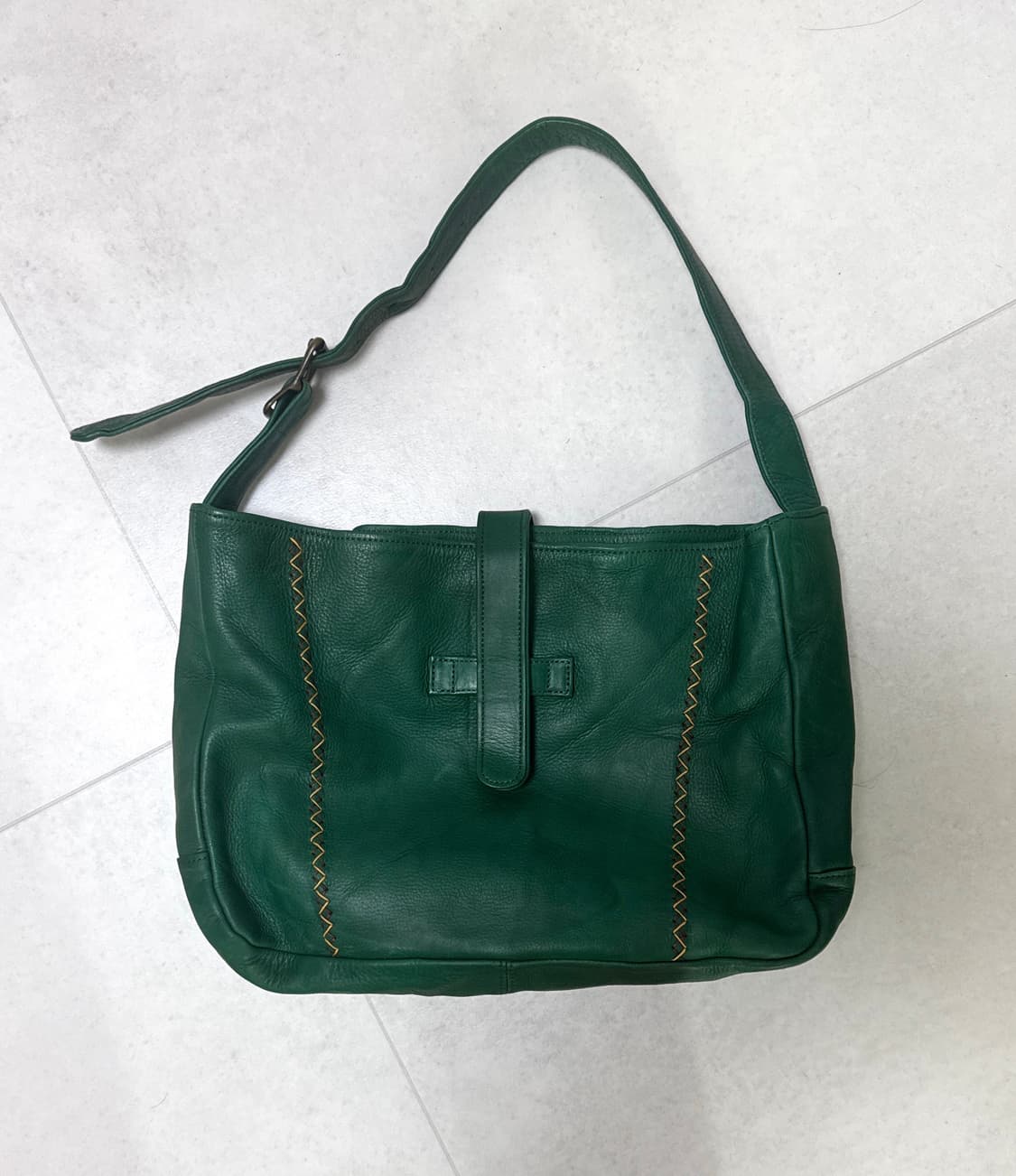 Lily 레더 스티치 그린 숄더/토트백 상품이미지1