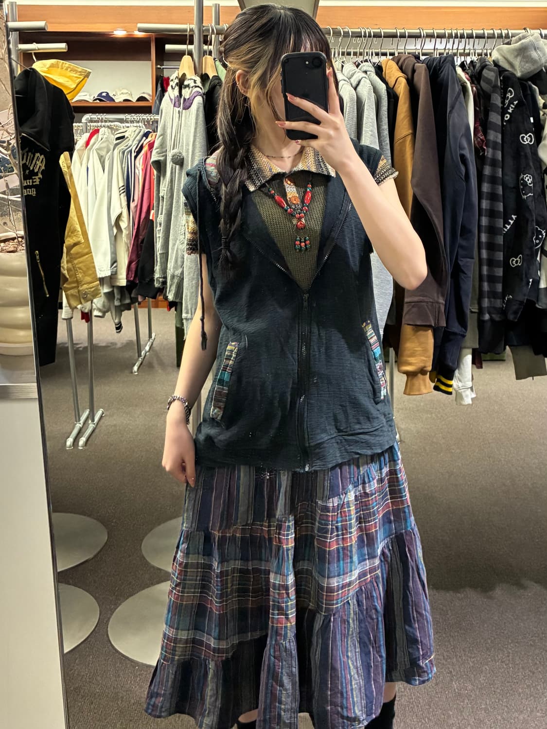 OS)Japanese vintage 여성 에스닉 패턴 하프버튼 반팔 니트 상품이미지7