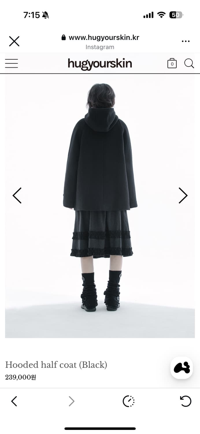 허그유어스킨 후드 하프 코트 블랙 (쿨거 -1만) 상품이미지5