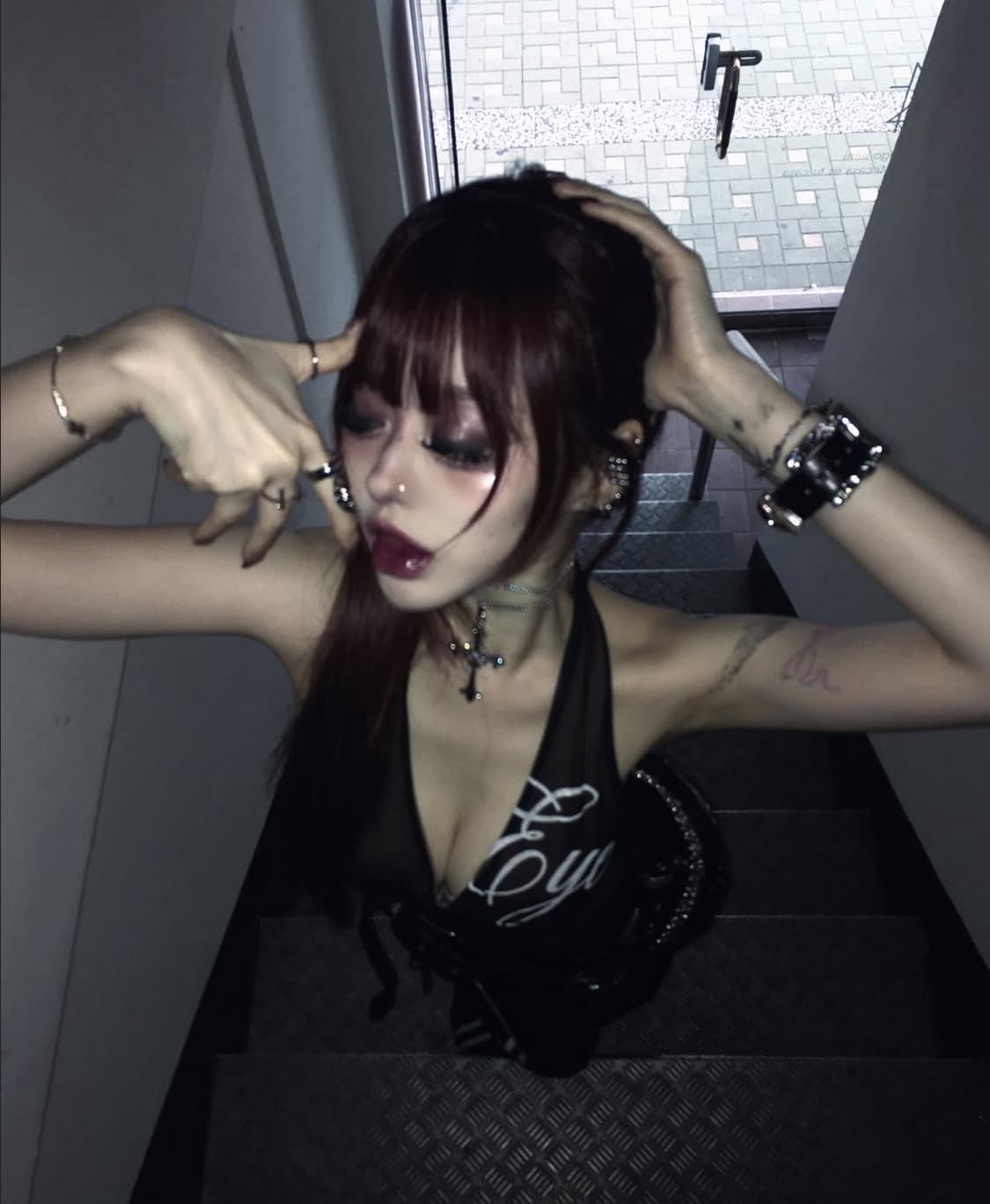 나나 펑크 크리스탈 크로스 십자가 팬던트 네크리스 목걸이 상품이미지5