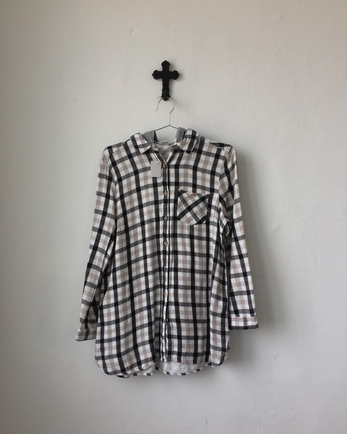 Check pattern hood layered shirt 상품이미지2