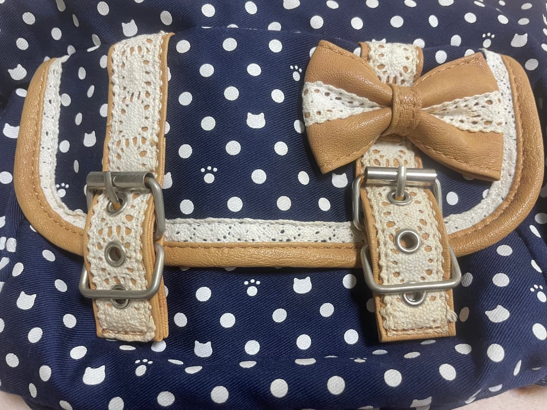 모리걸 빈티지 고양이 패턴 리본 레이스 크로스백 🐱💙🎀 상품이미지5