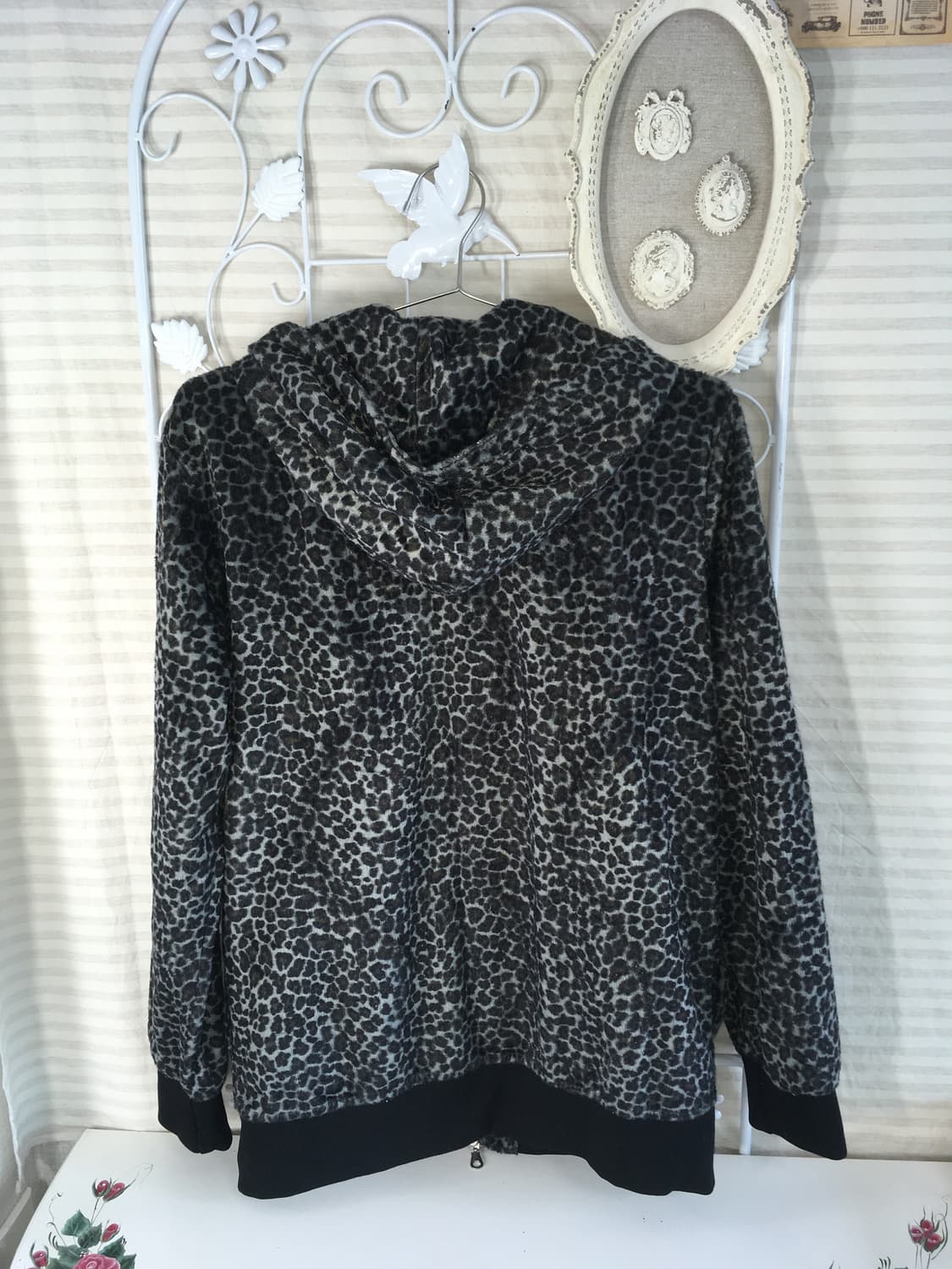 일본빈티지 차콜 레오파드 퍼 후드 집업 상품이미지8