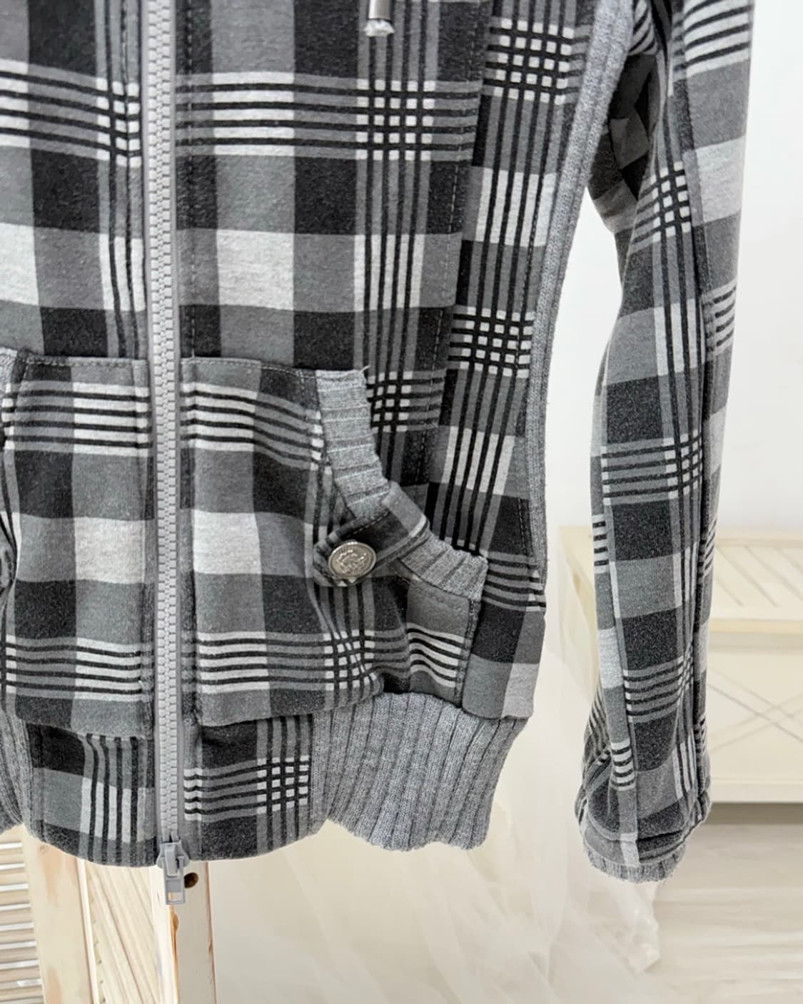 Y2k Gray check zip-up 상품이미지4