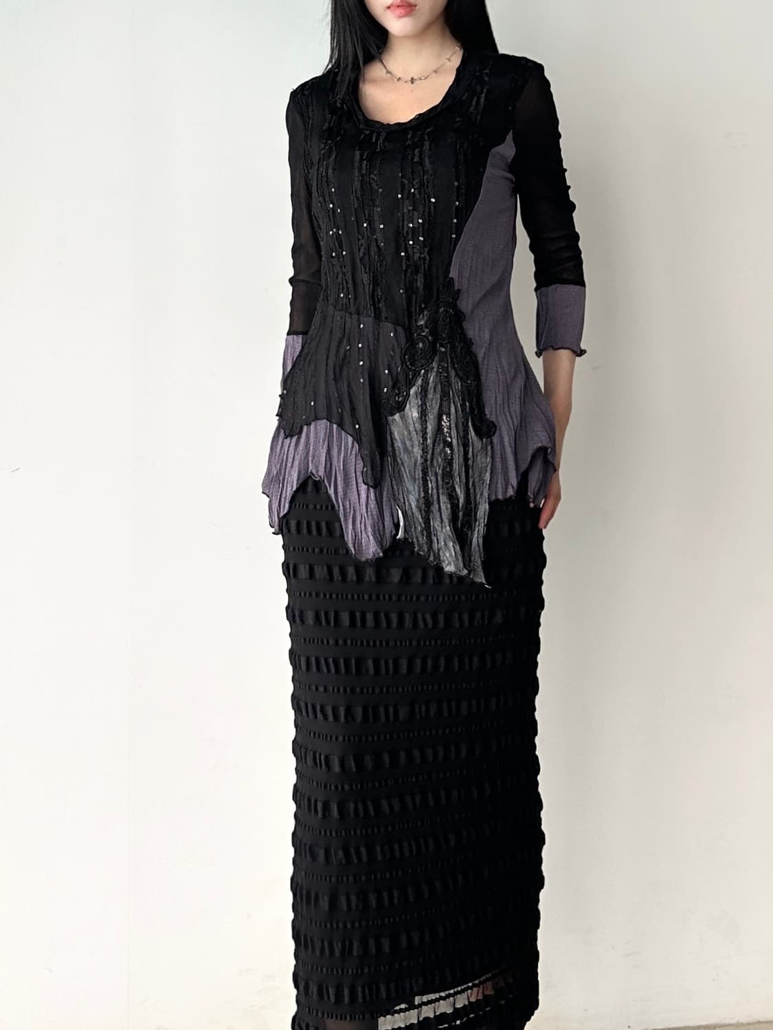 Beads rose top / black & grey & silver 상품이미지5
