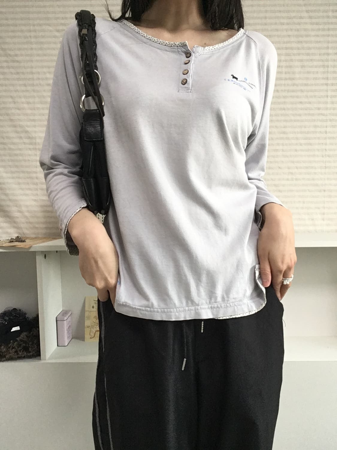 jpn vintage 스카이 블루 단추 긴팔 티셔츠 y2k 스트릿 일본빈 상품이미지2