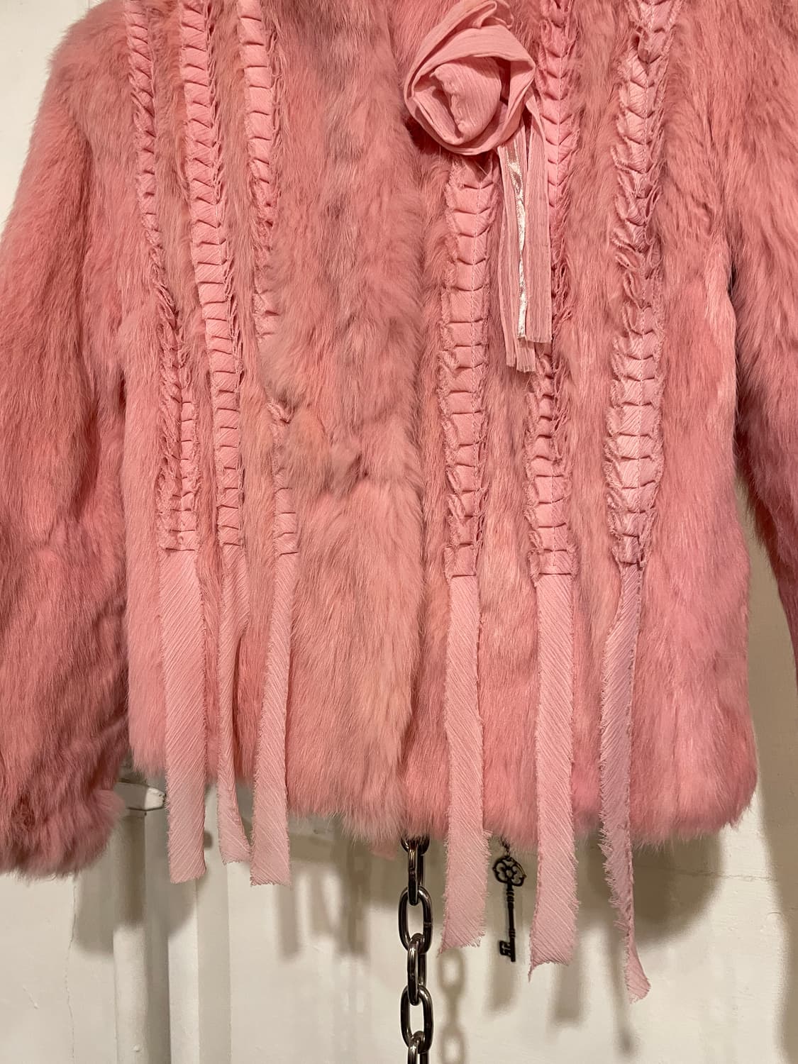 장미 포인트 토끼털 핑크 퍼자켓 갸루 러블리 상품이미지6