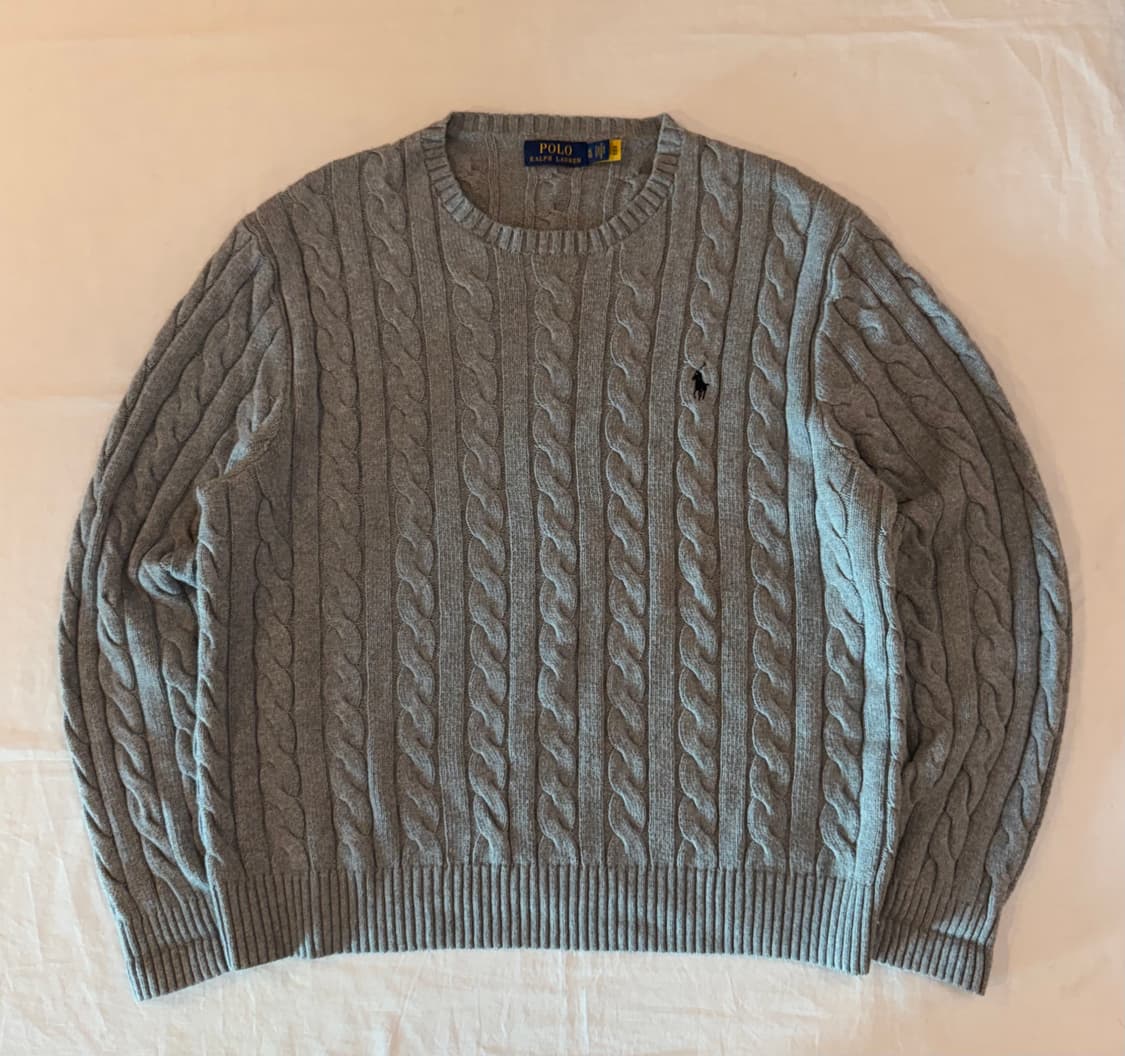 큐알택) 폴로 랄프로렌 꽈배기 케이블 니트 그레이 상품이미지1
