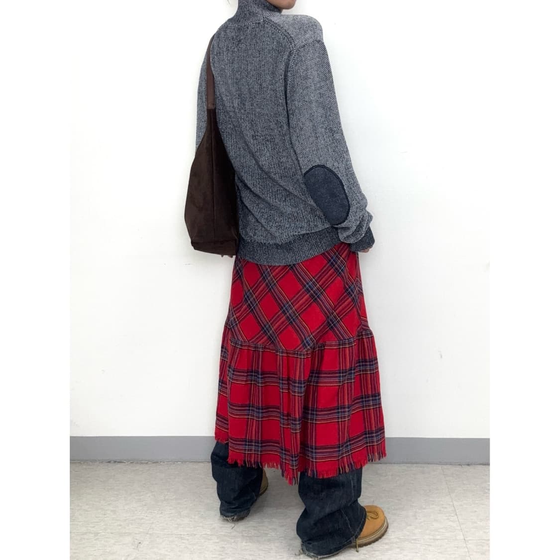 빈티지 레드 타탄체크 랩스커트 상품이미지2