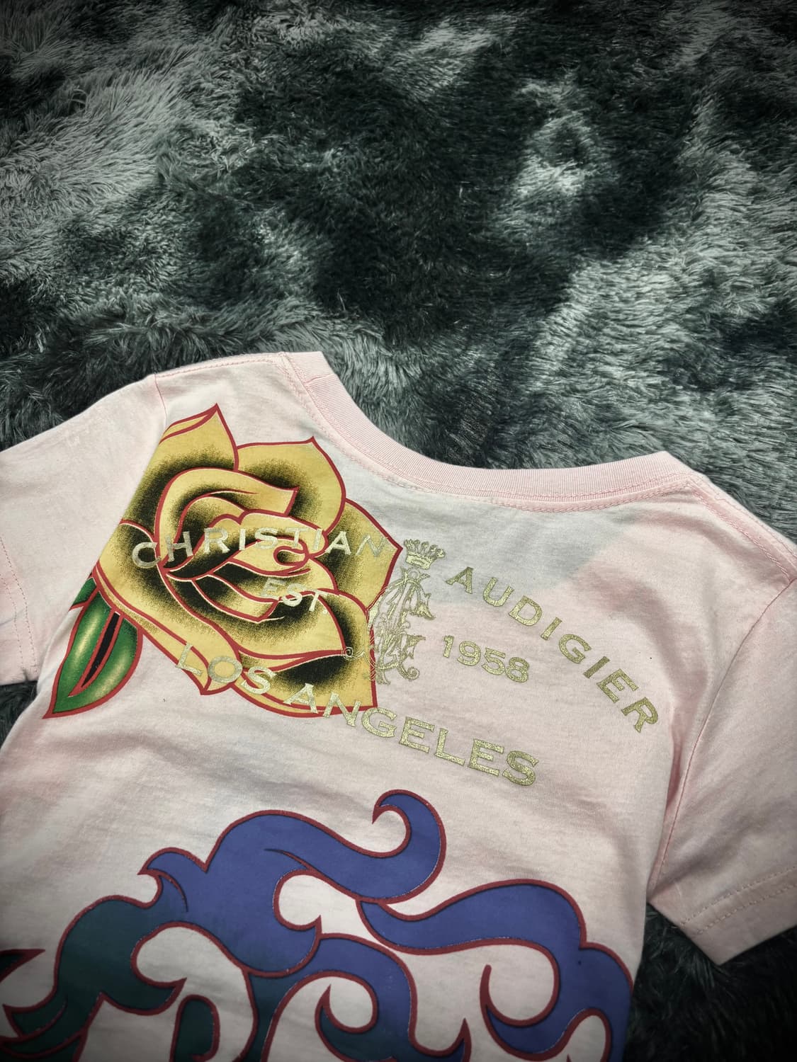 Christian Audigier 핑크 올드스쿨 프린팅 큐빅 반팔 티셔츠 상품이미지5