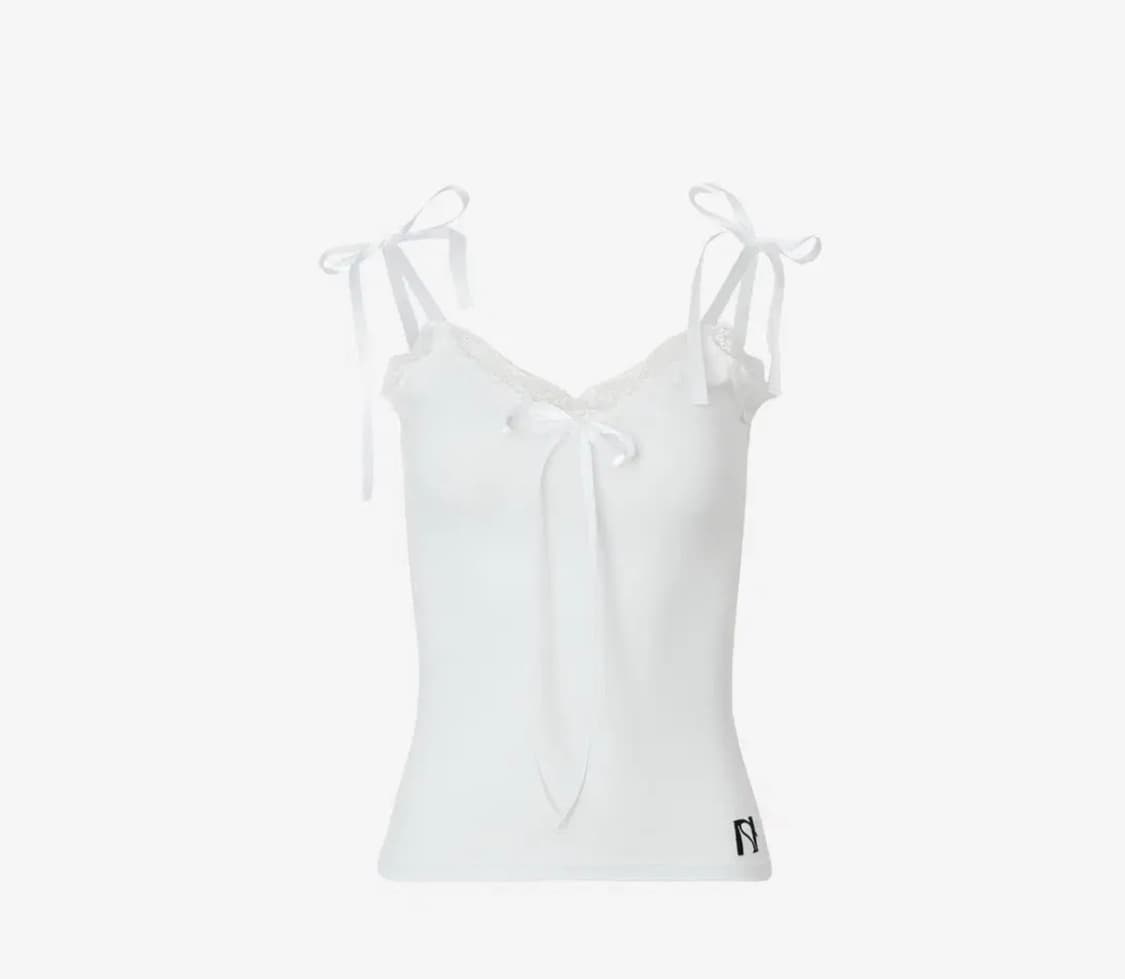 뉴얼린 리본 레이스 슬리브리스 탑 화이트 상품이미지1