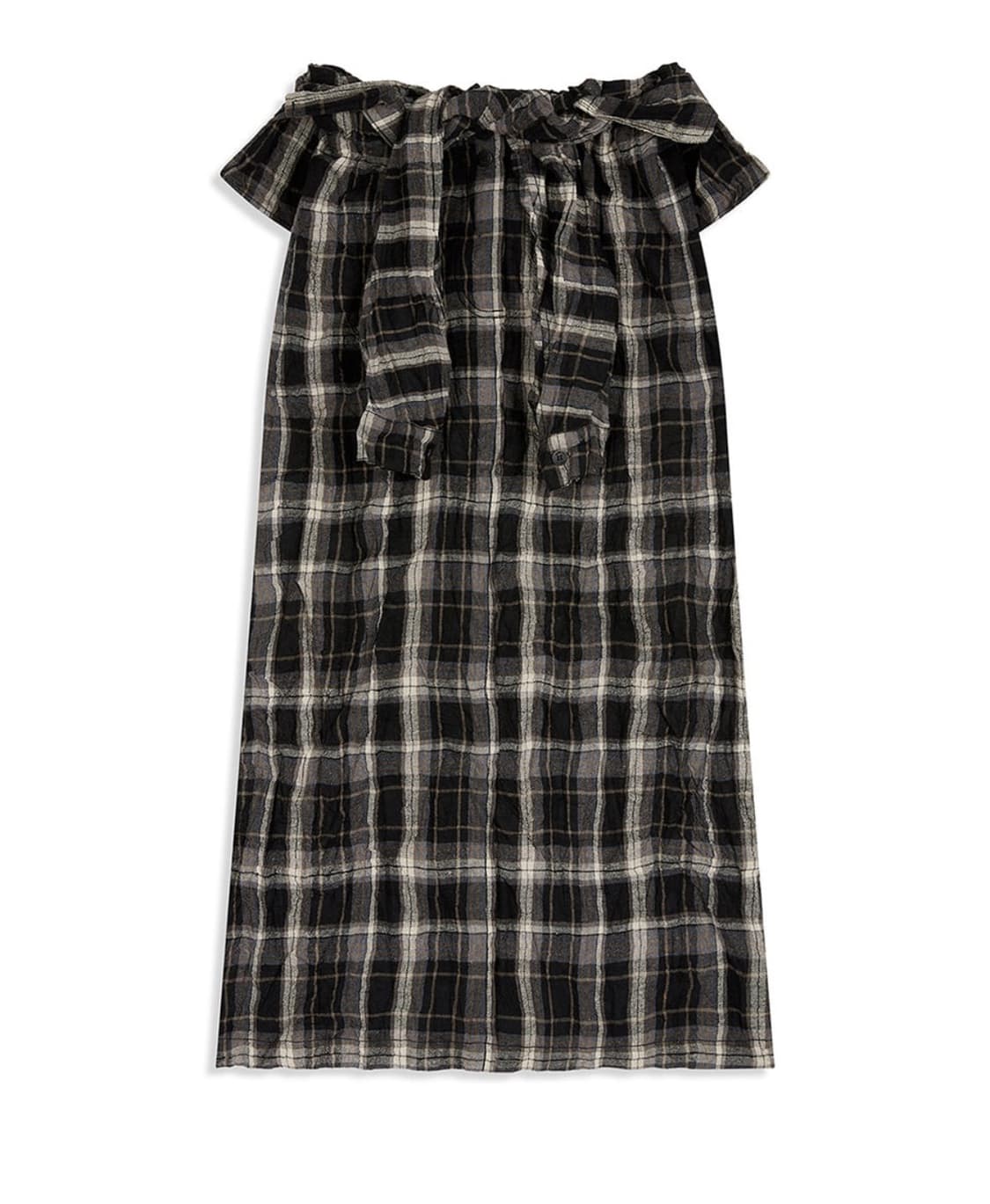 Open yy crinkled shirt maxi skirt black  상품이미지1