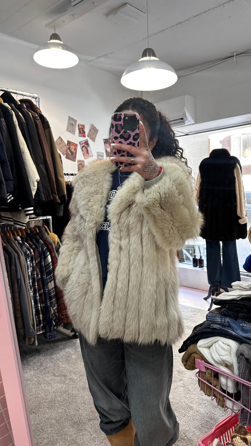 캐나다 빈티지 베이지 사가폭스 퍼자켓M 상품이미지1