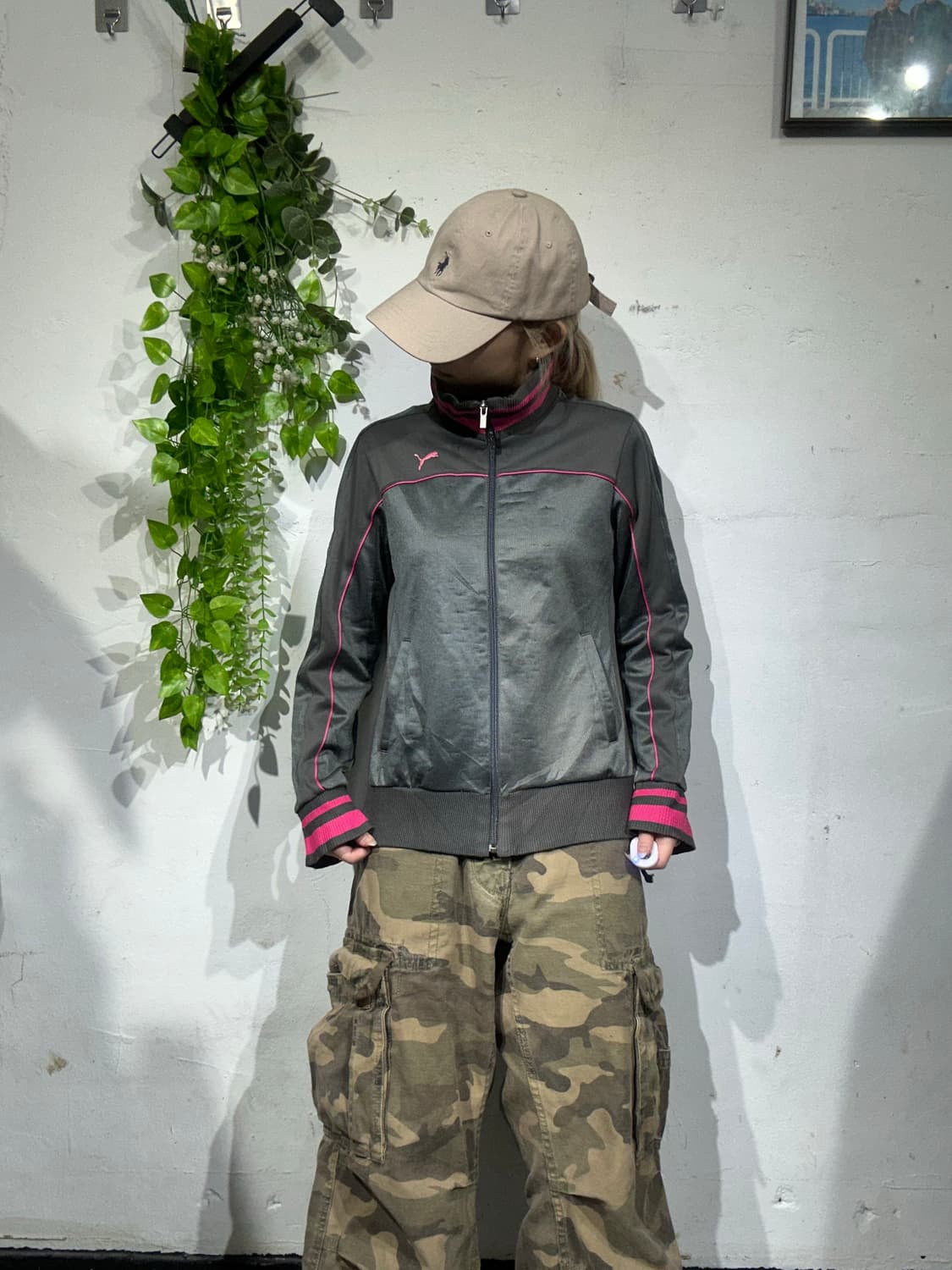 푸마 차콜 핑크 스몰 로고 트랙탑 져지 M 상품이미지2