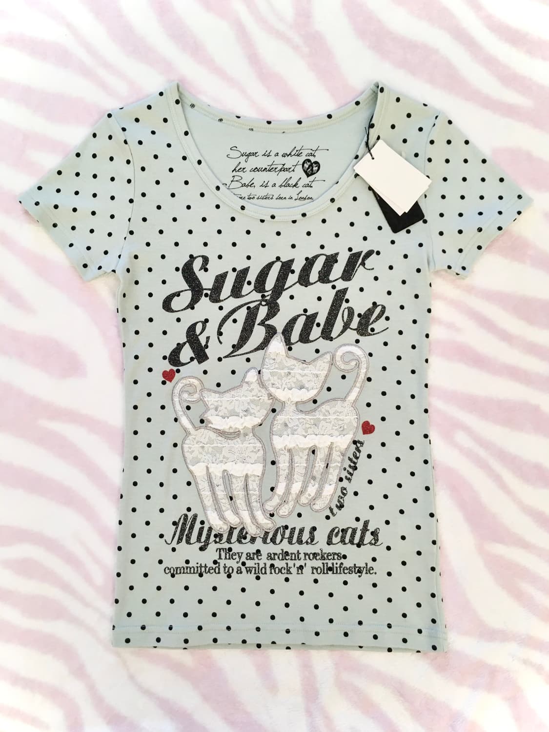 Sugar&Babe 민트도트 레이스 트윈캣 티셔츠 갸루 핀터레스트 상품이미지1