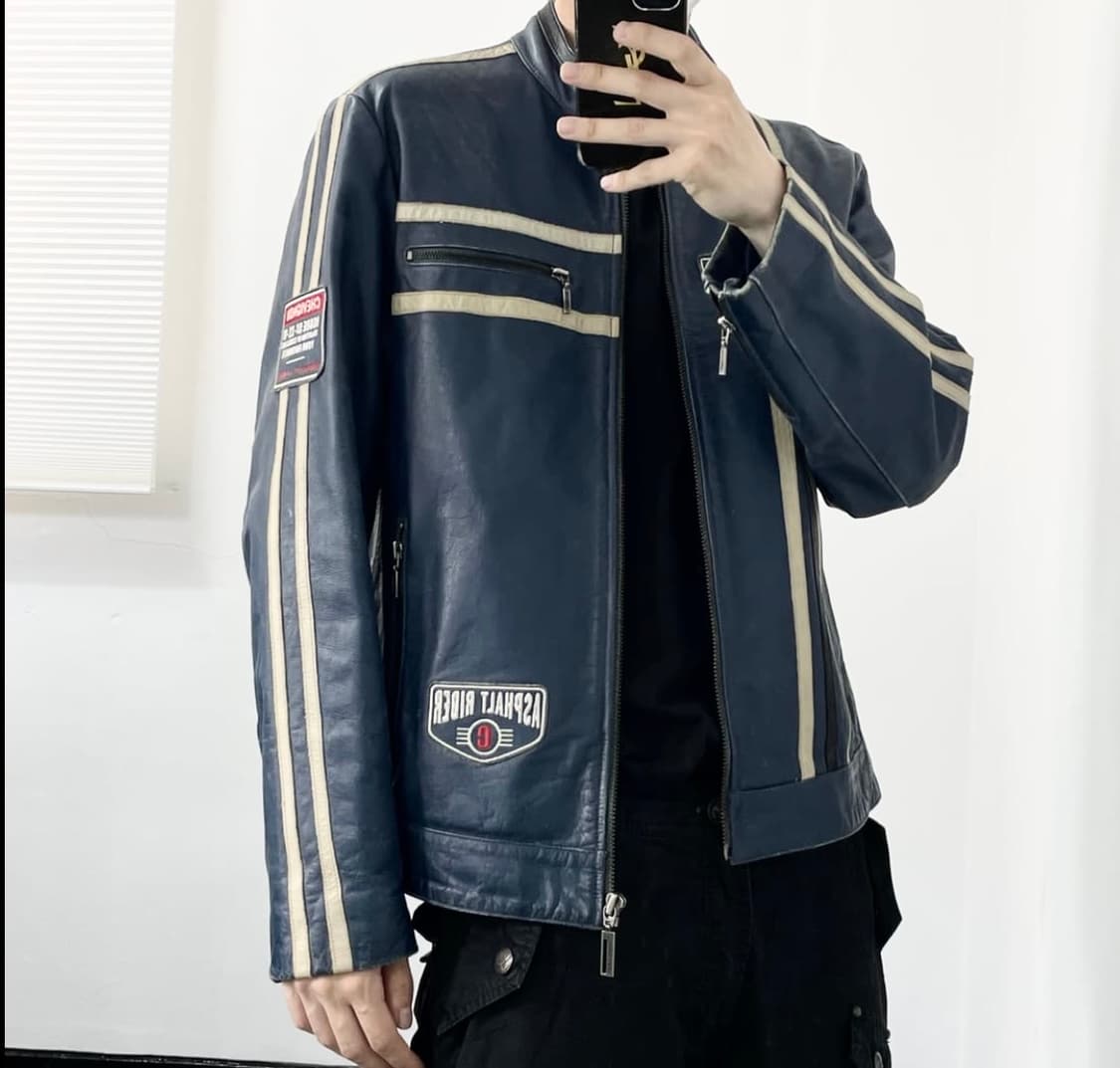 쉐비뇽 90s 버팔로 래더 레이싱 바이커 자켓 상품이미지3