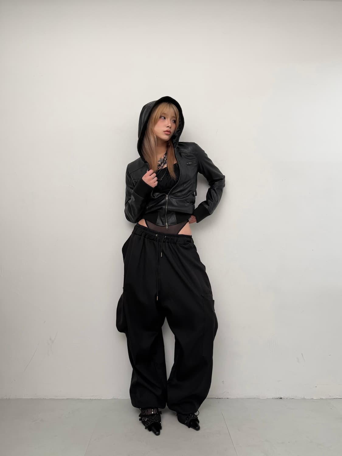 블랙 와이드 카고 팬츠  상품이미지1