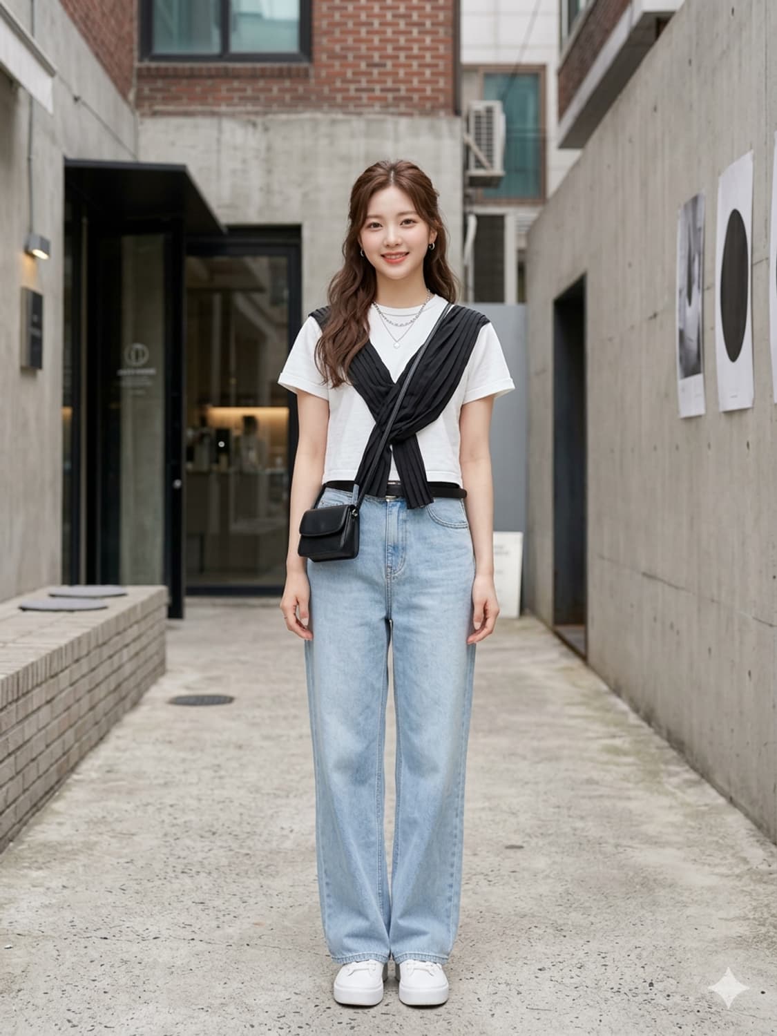 럭키슈에뜨 플리츠 배색 반팔 티셔츠 상품이미지1