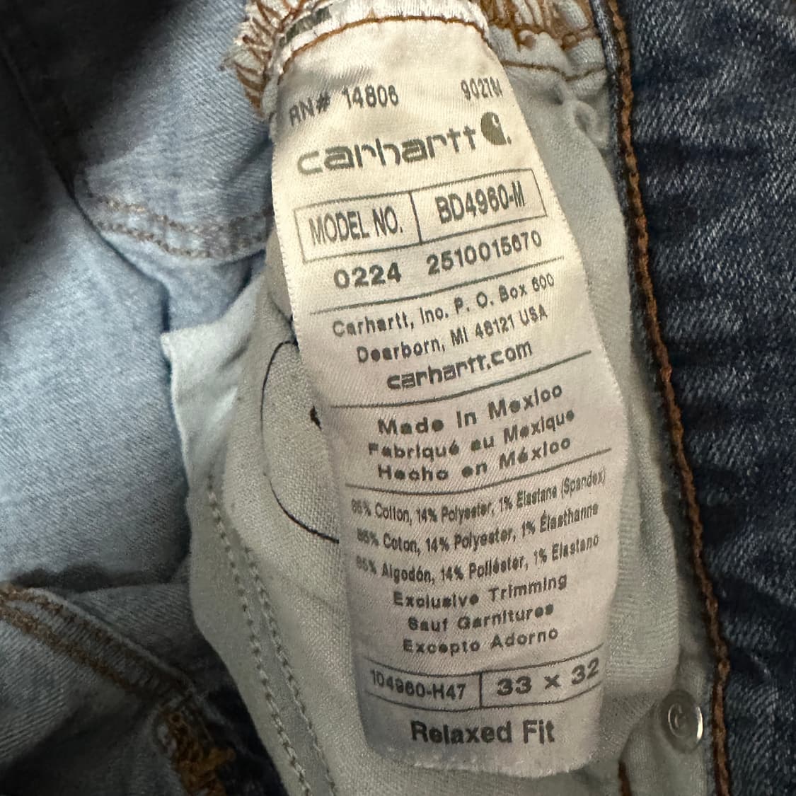 칼하트 Mexico 데님 팬츠 릴렉스드 핏 32 상품이미지6