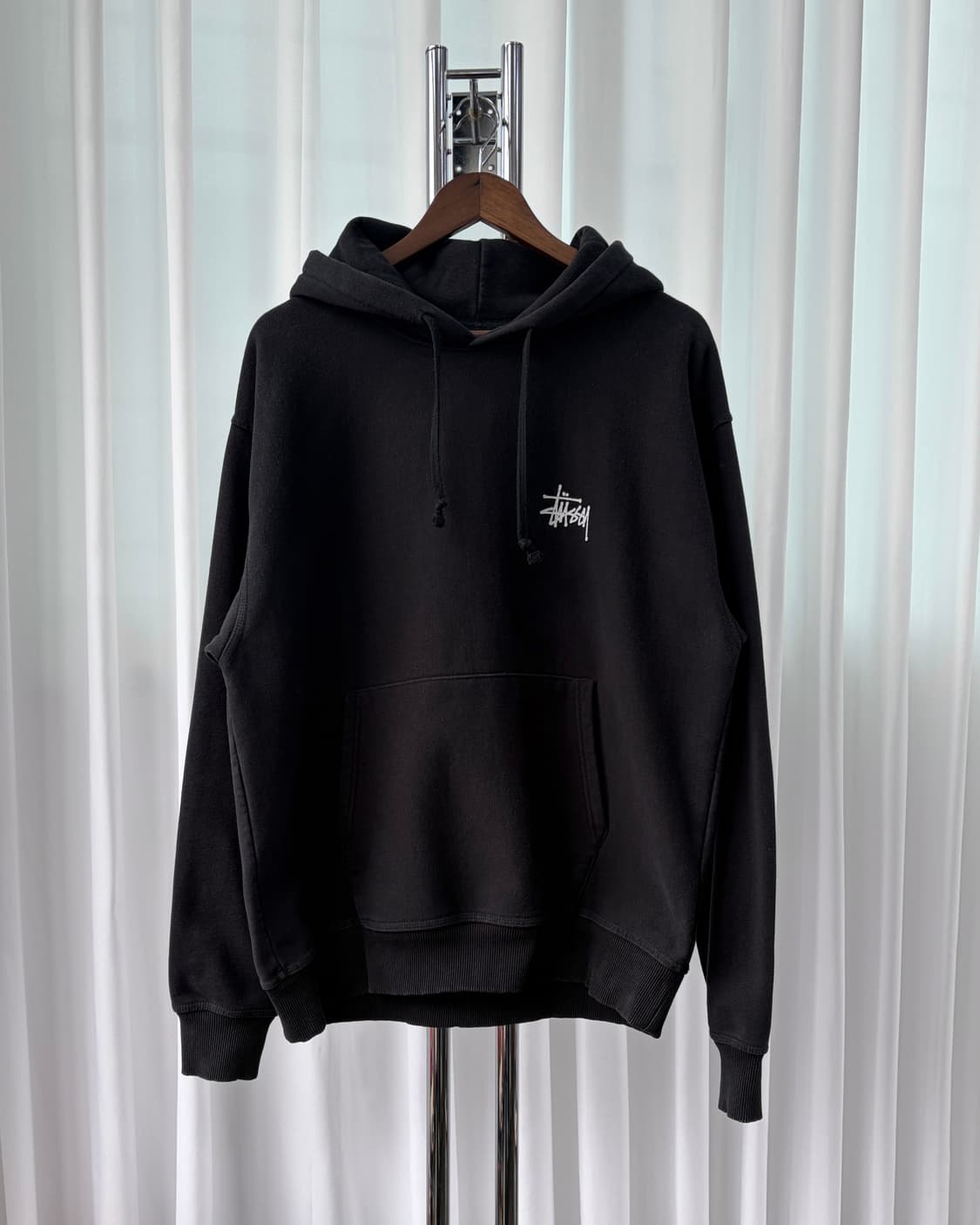 [L]스투시 베이직 스탁로고 헤비 코튼 기모 후드 상품이미지2