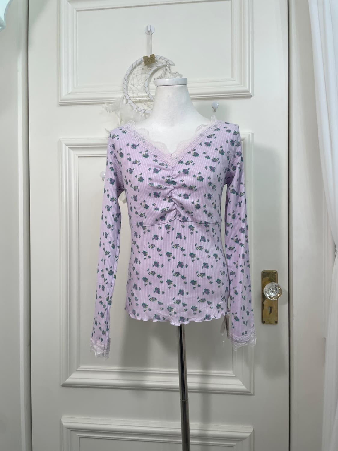 lavender flower lace point basic shirrin 상품이미지1