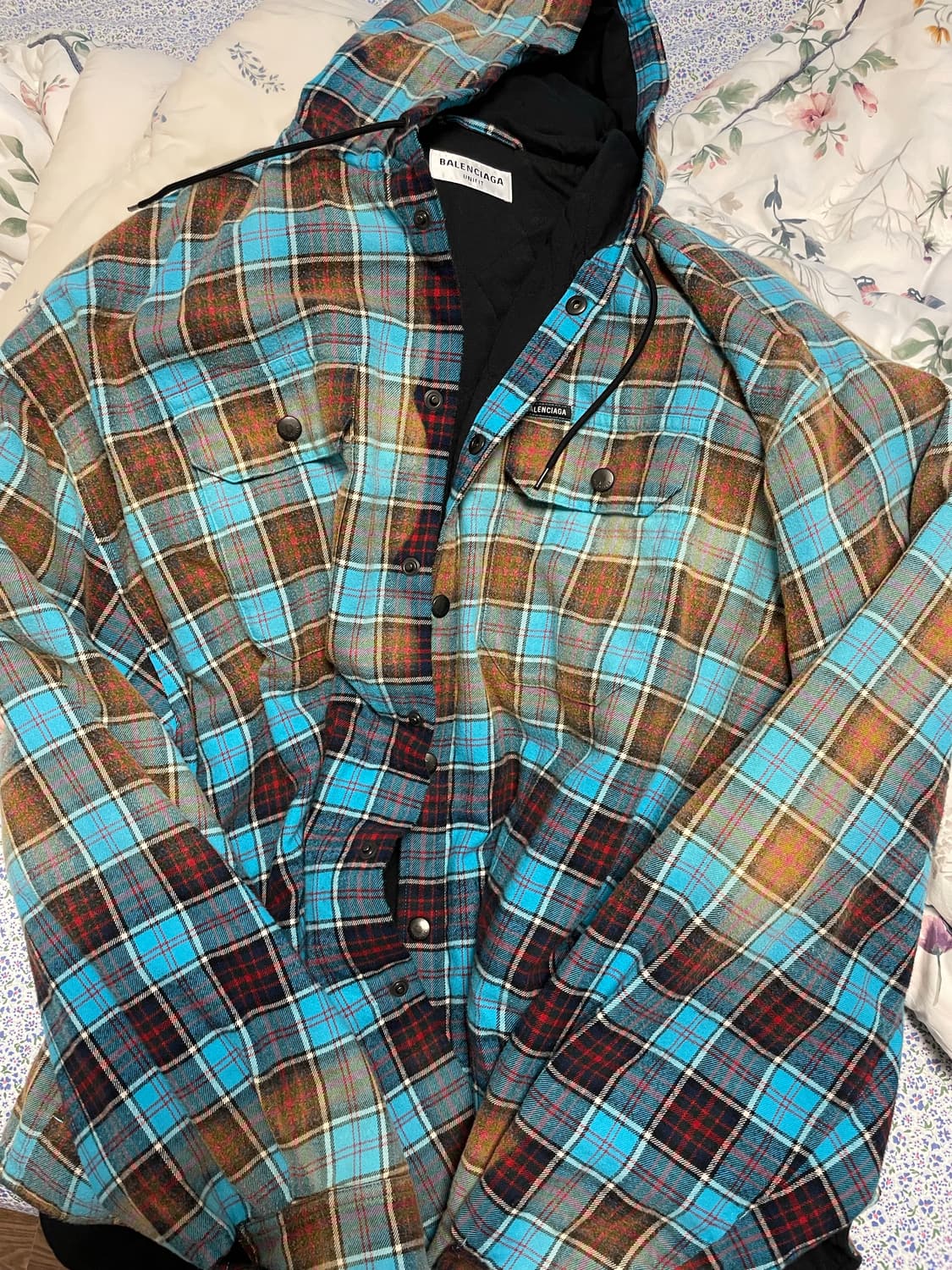 발렌시아가 블리치드 후드체크셔츠 xs 상품이미지1