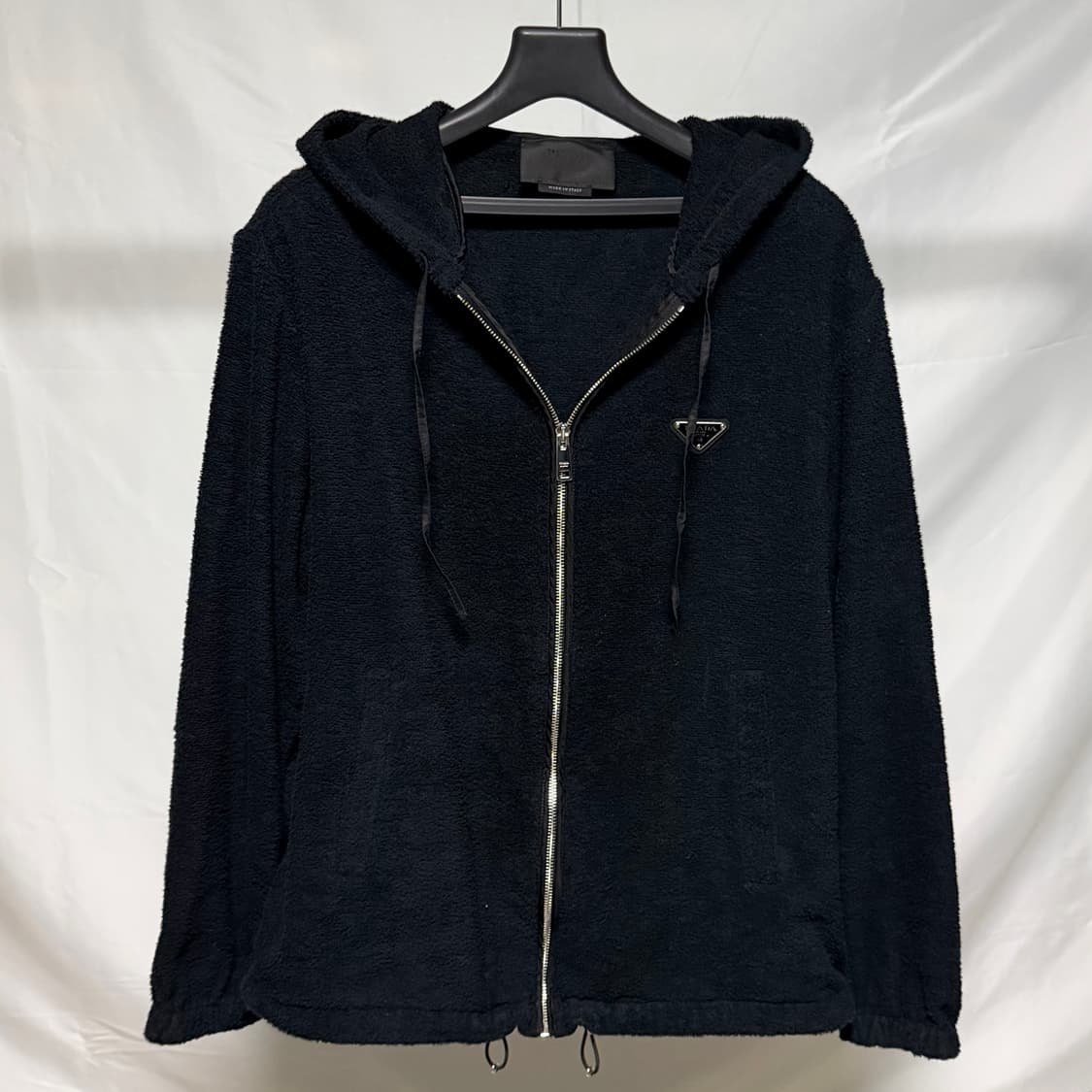 [S+급/50] 프라다 테리 클로스 후드집업 자켓 블랙 상품이미지1