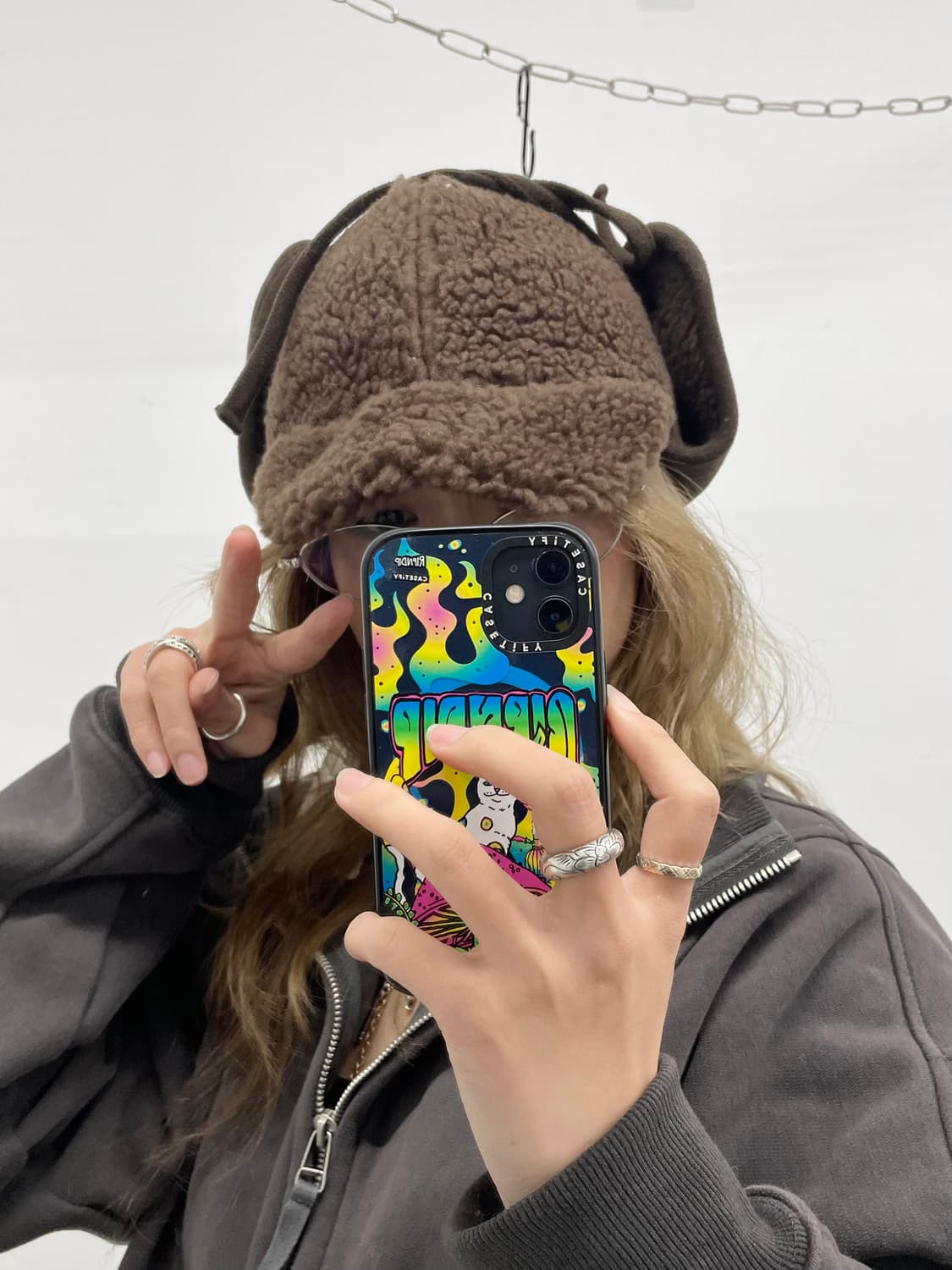 브라운 퍼 이어머프 비니 상품이미지3