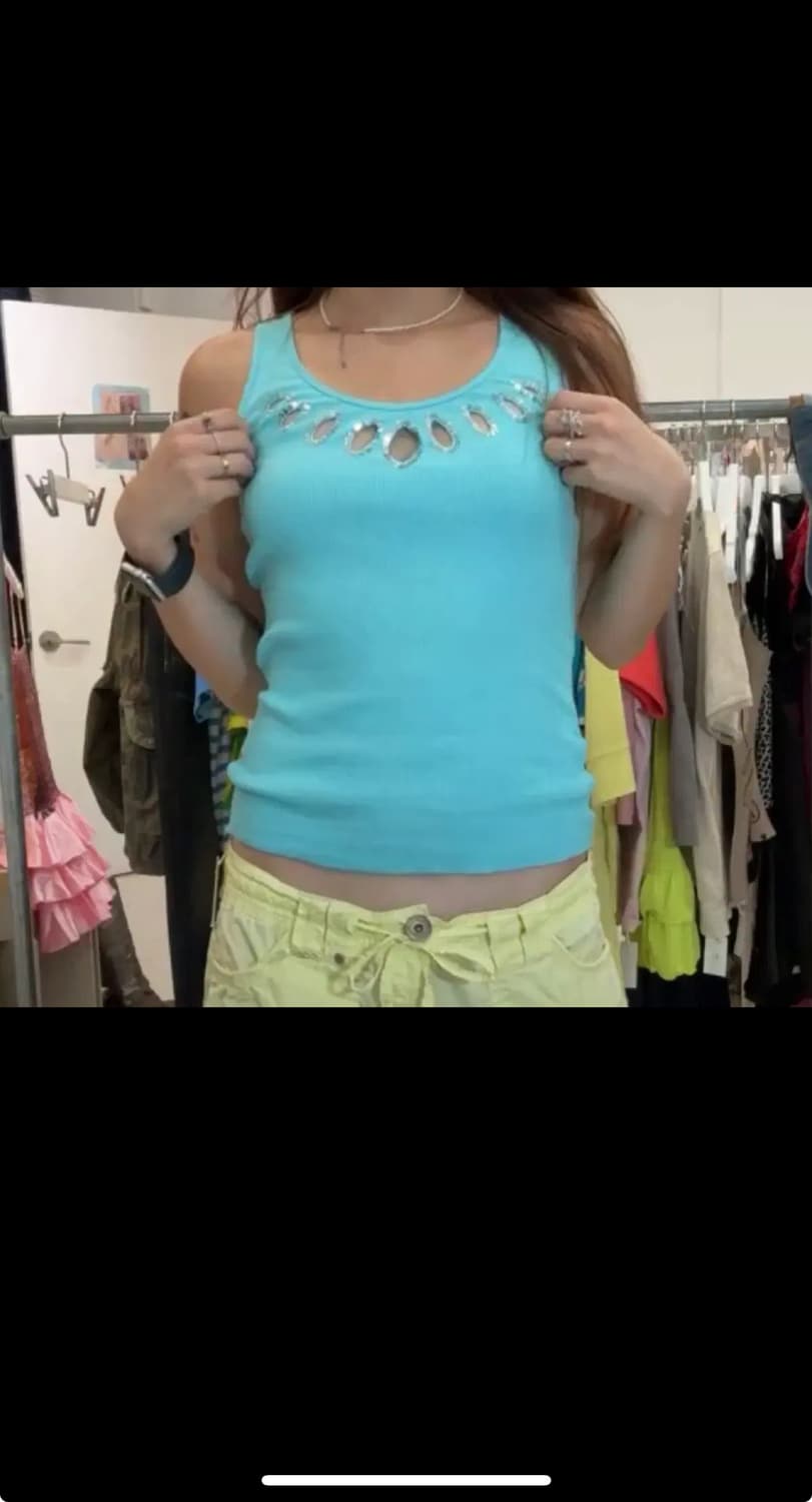 Bongo아이디빈티지 아쿠아블루 나시 홀 아일렛 민소매 상품이미지2