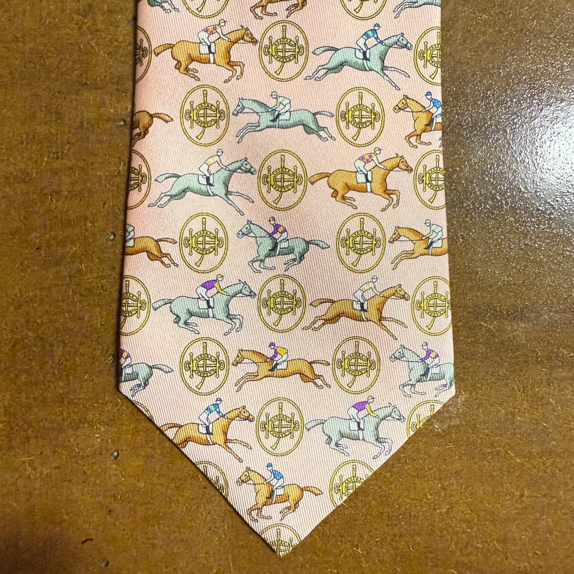 에르메스 HERMES 홍콩 자키 클럽 기수 패턴 실크 넥타이 핑크 상품이미지7