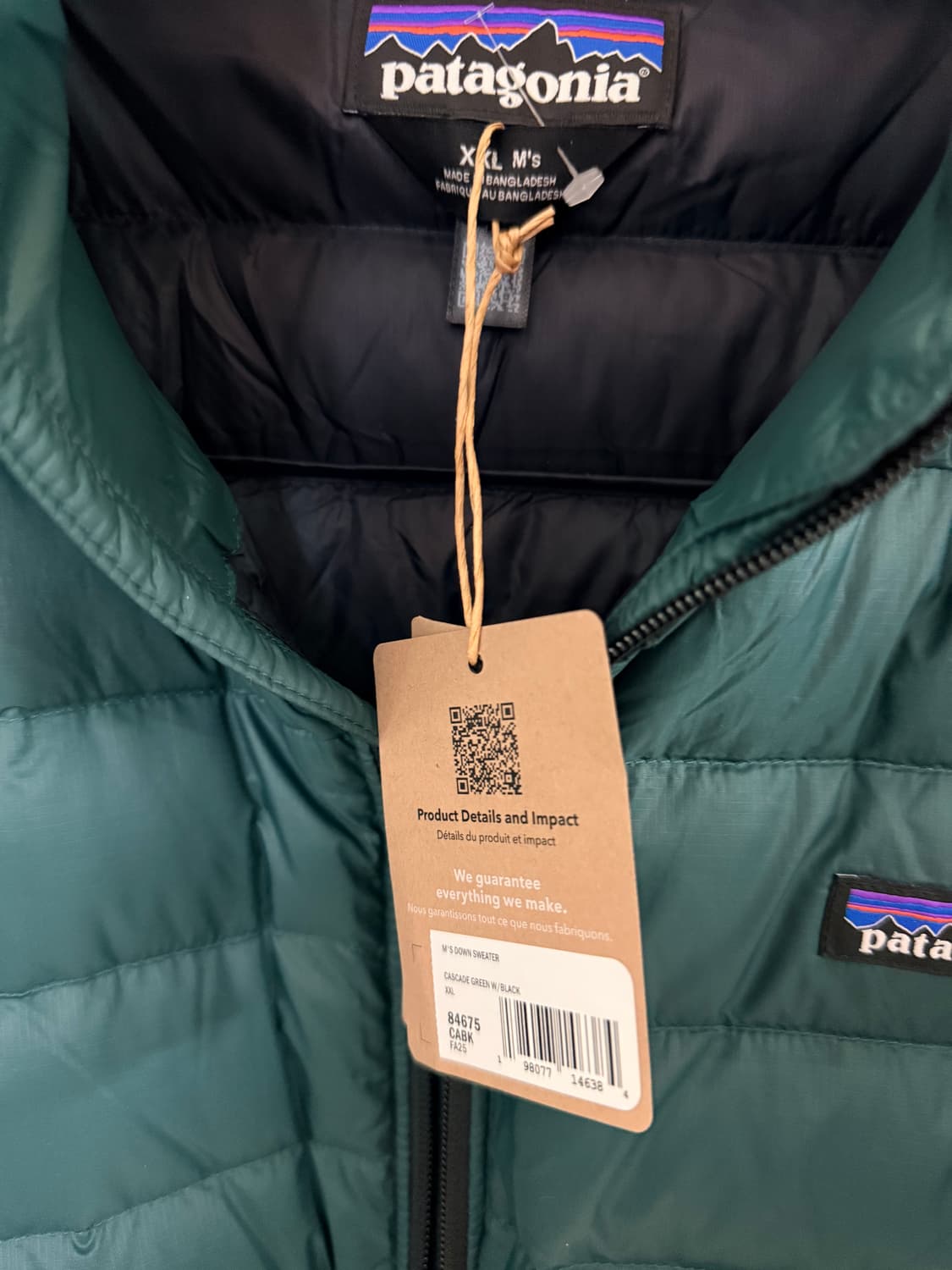 파타고니아 다운 스웨터 자켓 캐스케이드 그린 w/블랙 XXL 상품이미지2
