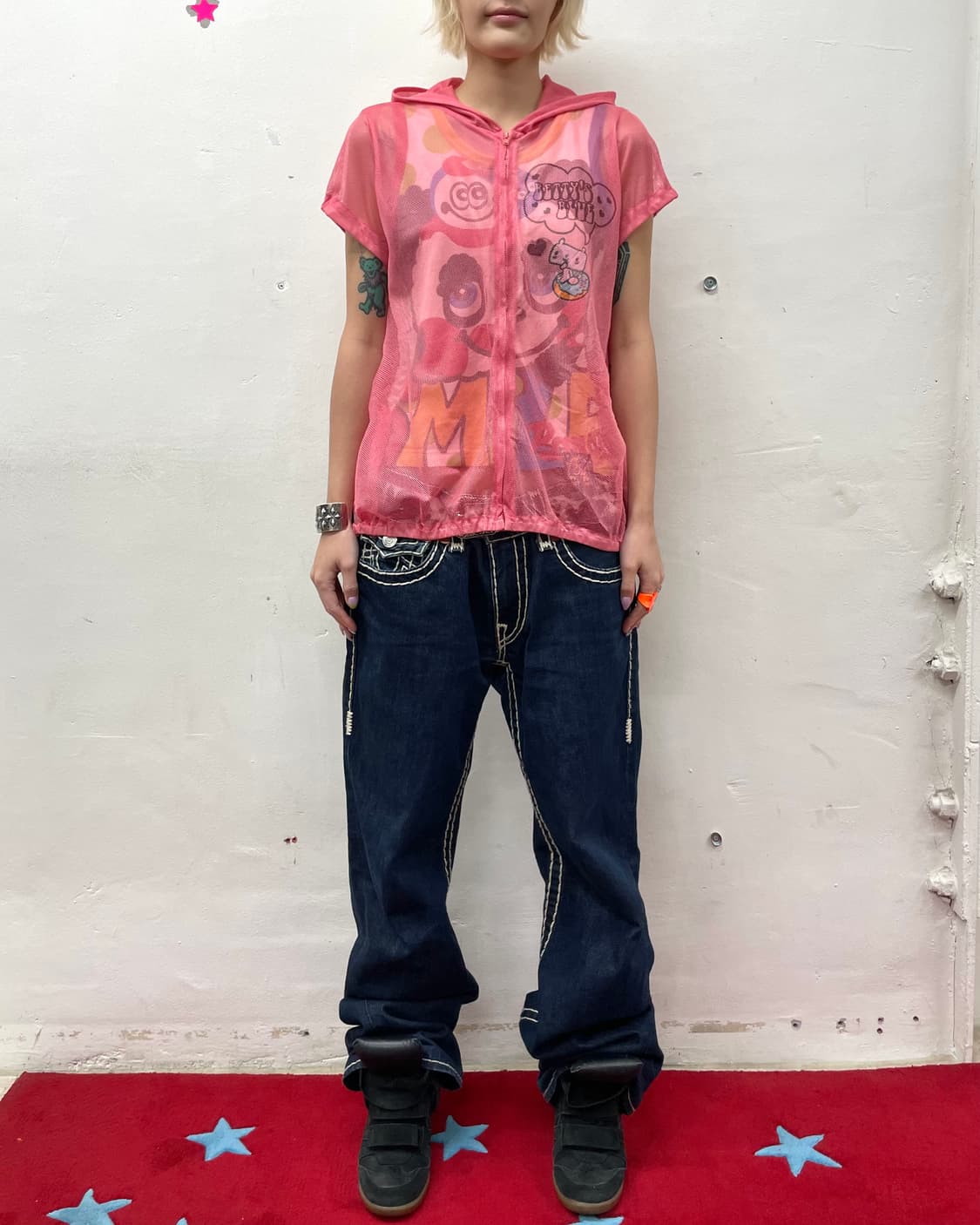 Betty Blue Pink Mesh Hoodie T-Shirt 상품이미지5