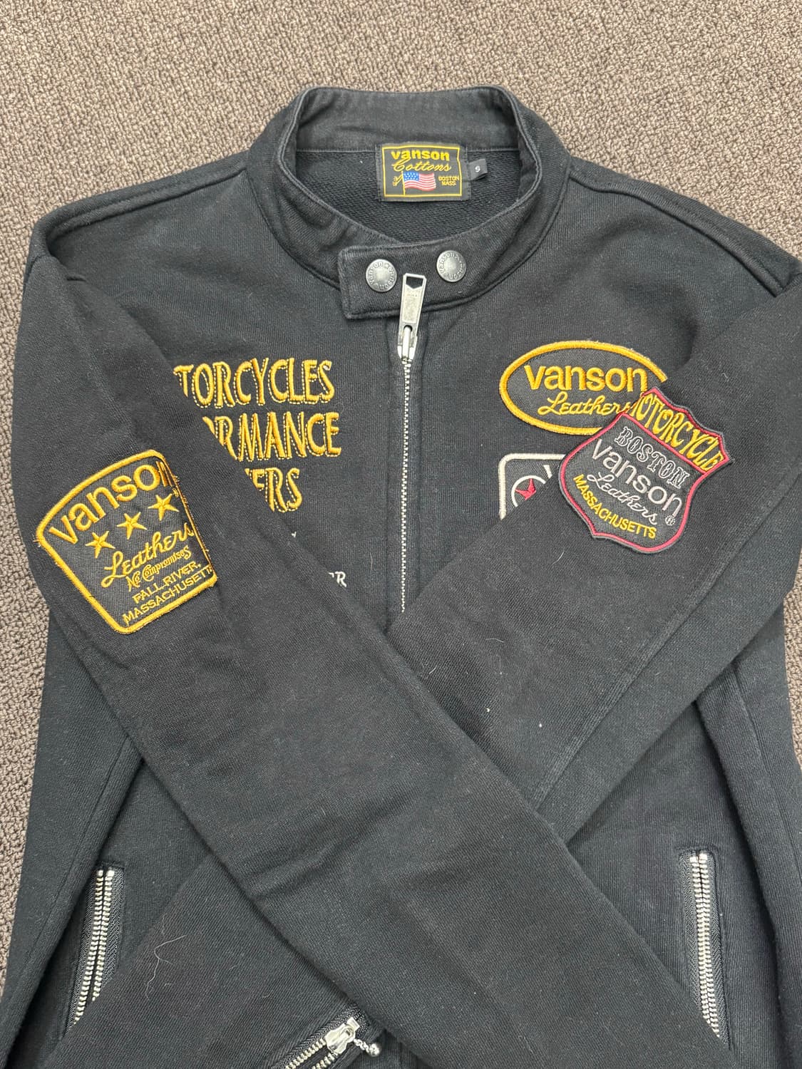 S)밴슨 레더 빈티지 자수 스타 패치 바이커 자켓 상품이미지4