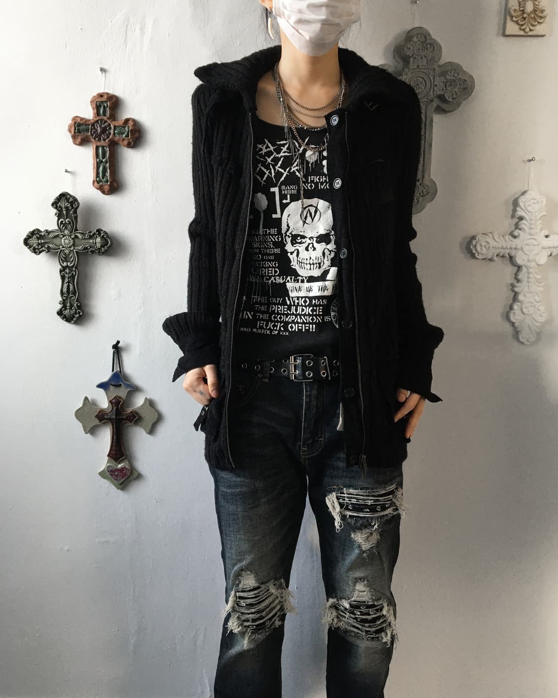 Belted ribbed high neck knit cardigan 상품이미지7