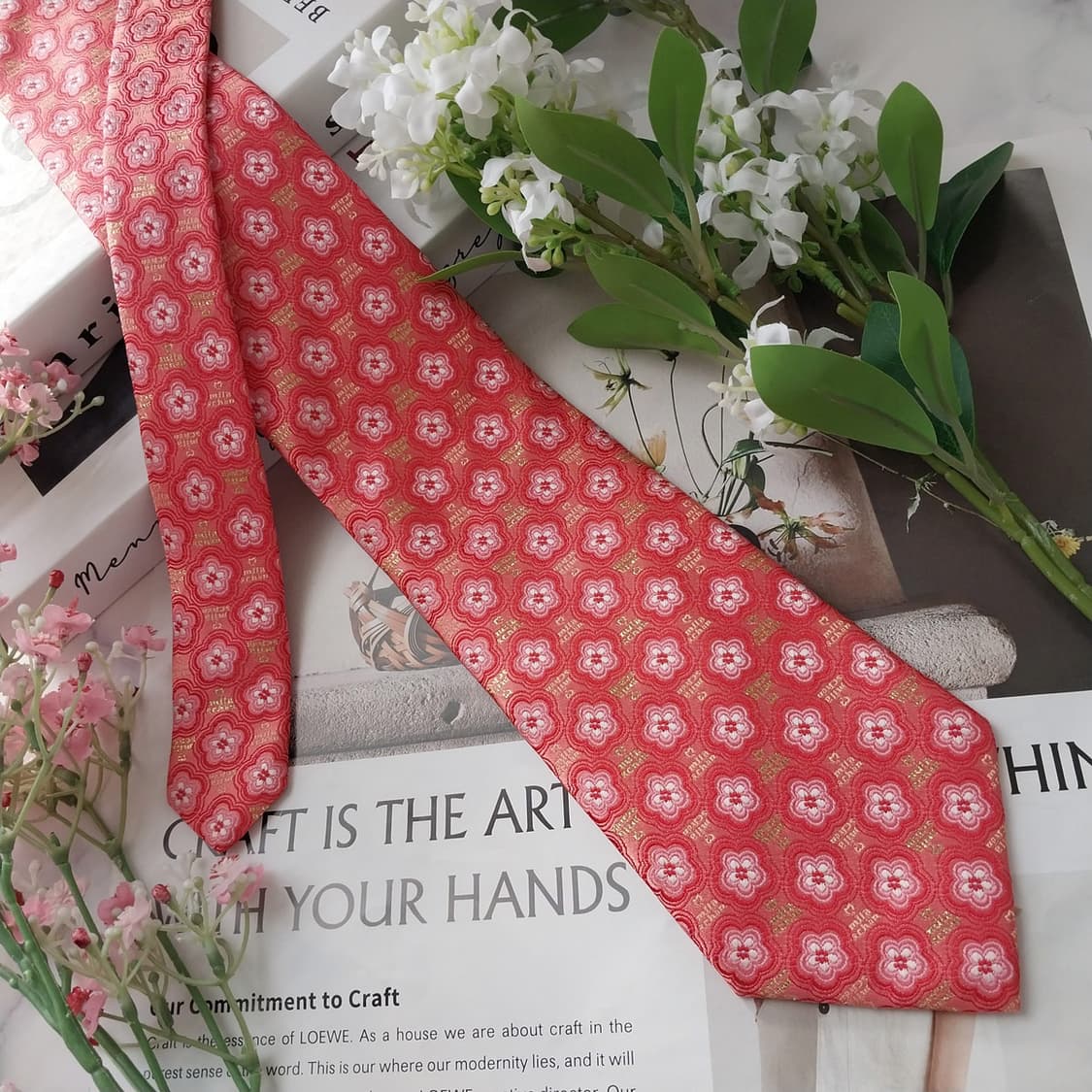 밀라 숀 실크 핑크 자카드 넥타이 9.2cm A+등급 k1767 상품이미지2